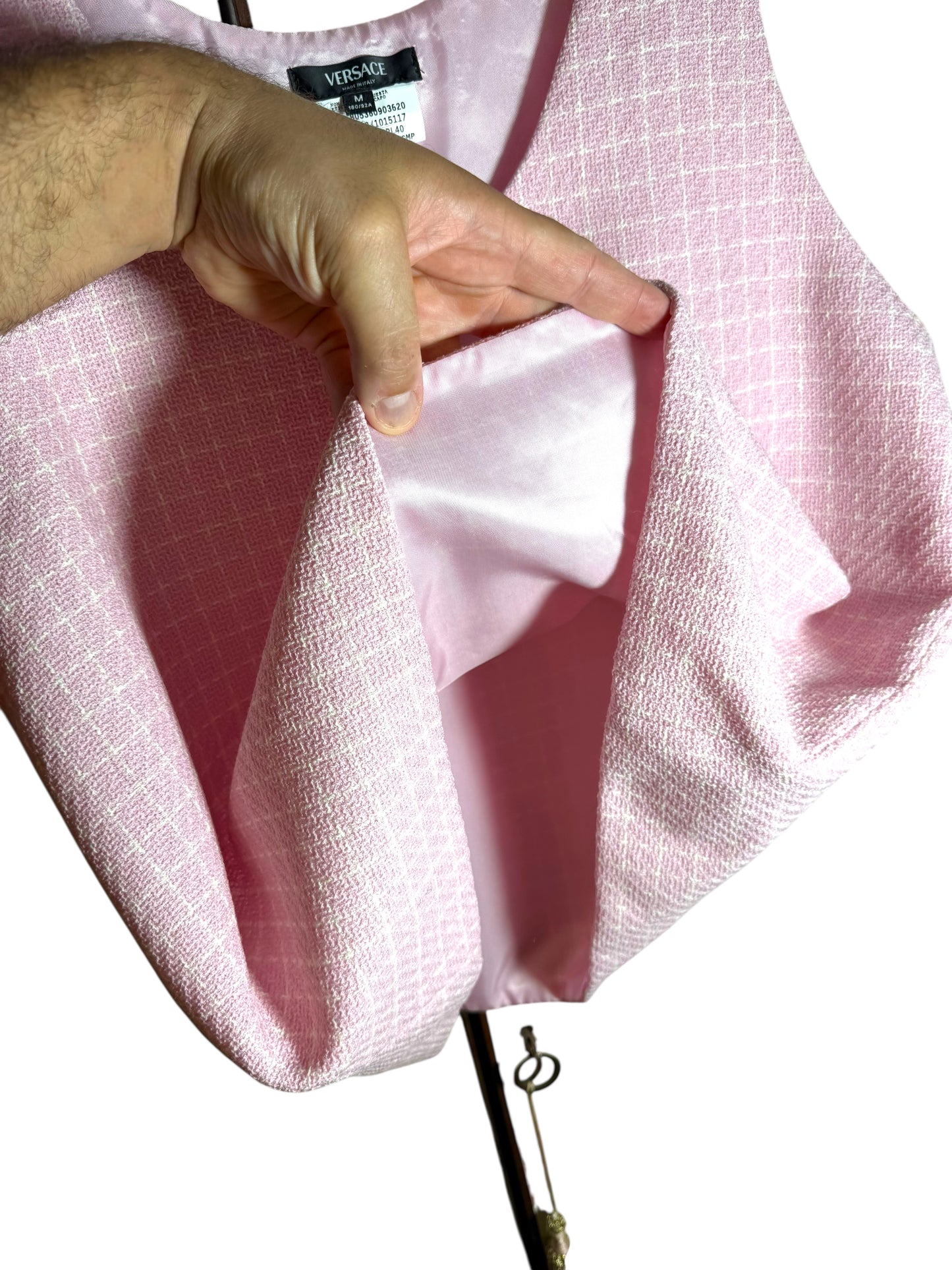Versace Gilet Uomo Rosa Tweed con Logo - Made in Italy