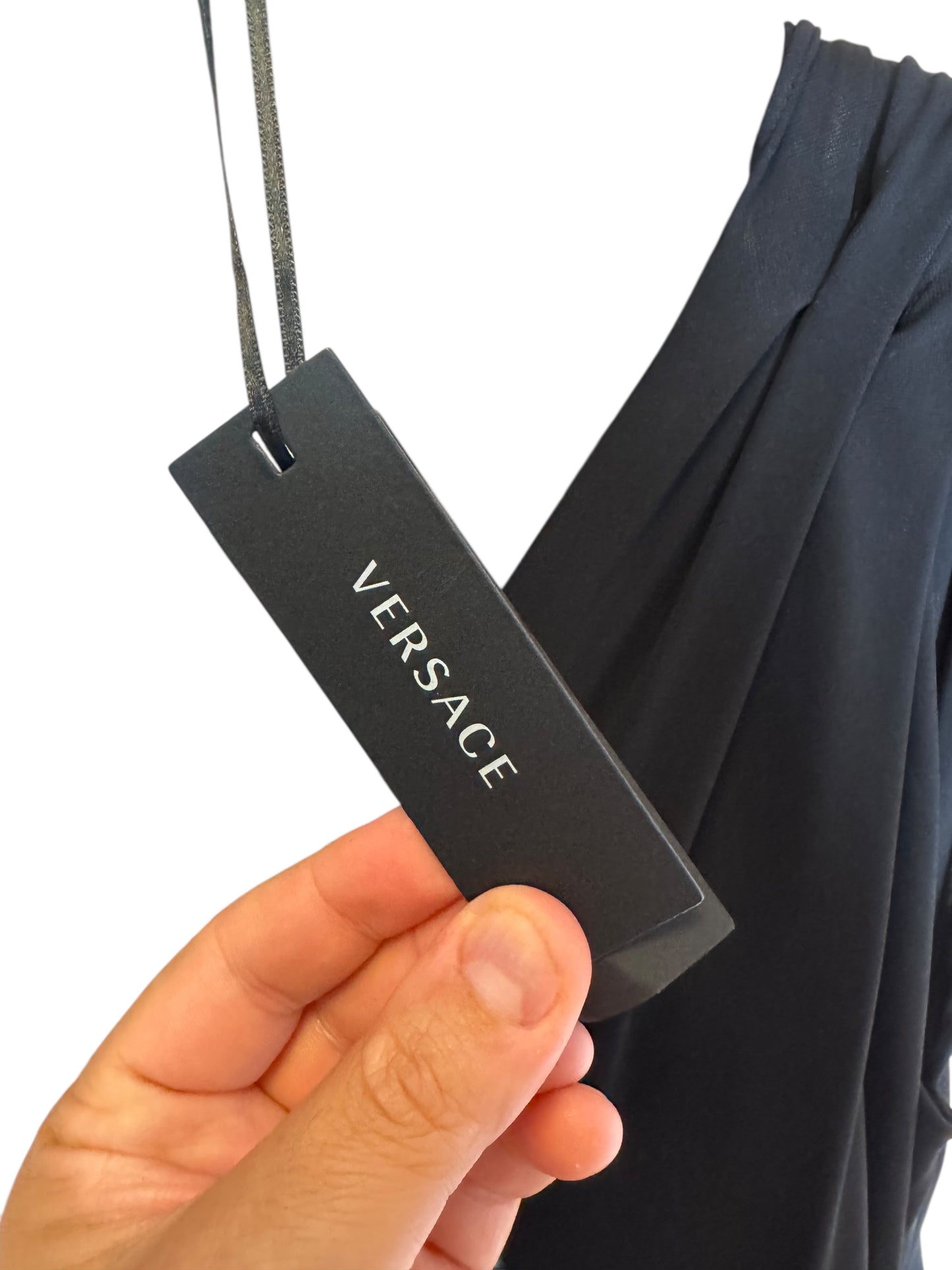 Versace Abito Nero Asimmetrico Monospalla Cut-Out - Taglia IT 38 - Made in Italy.