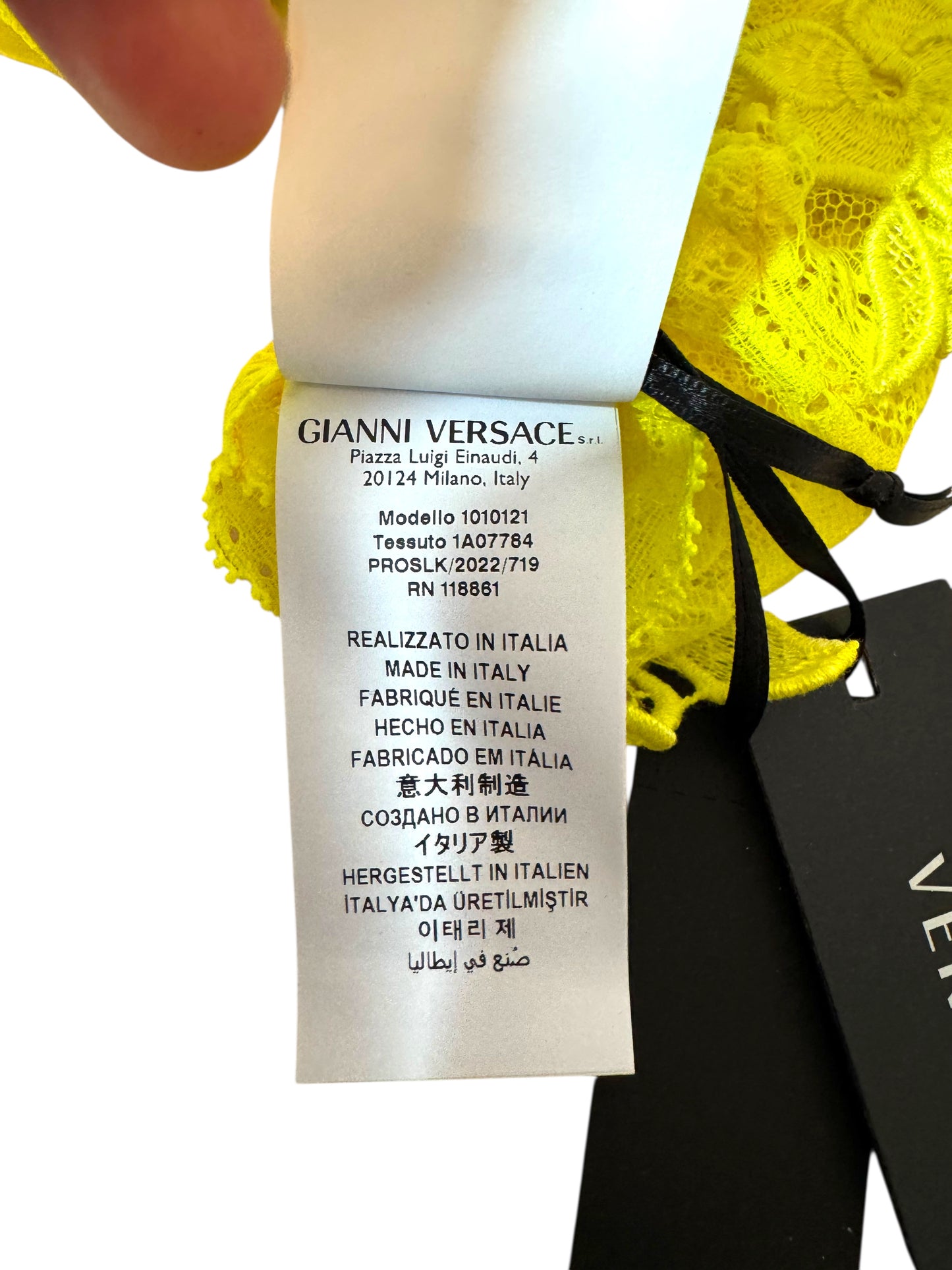 Guanti pizzo giallo Versace – Ricamo floreale – Taglia 7 (S/M)