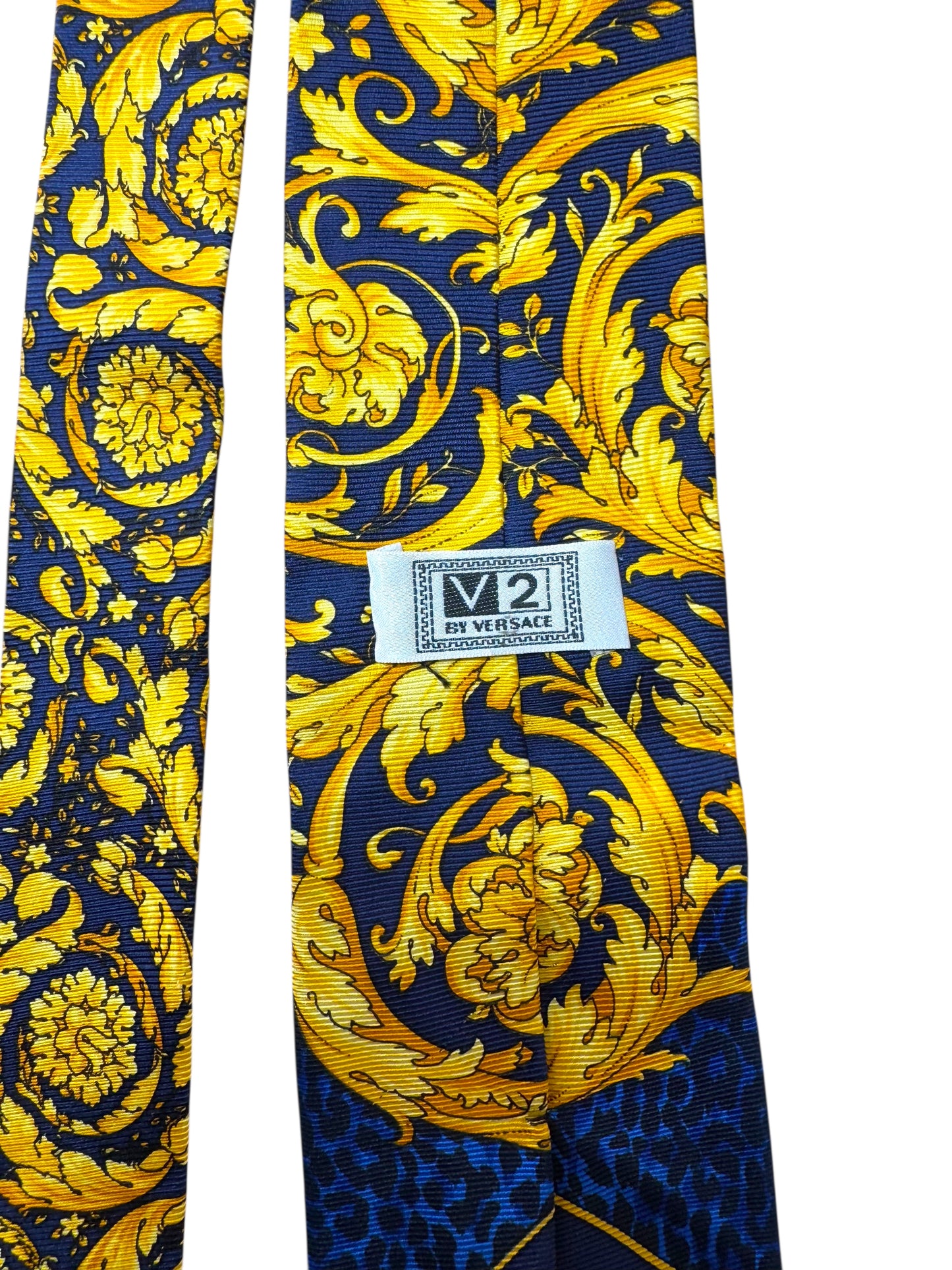 Cravatta vintage V2 by Versace barocca leopardata seta 100% Made in Italy