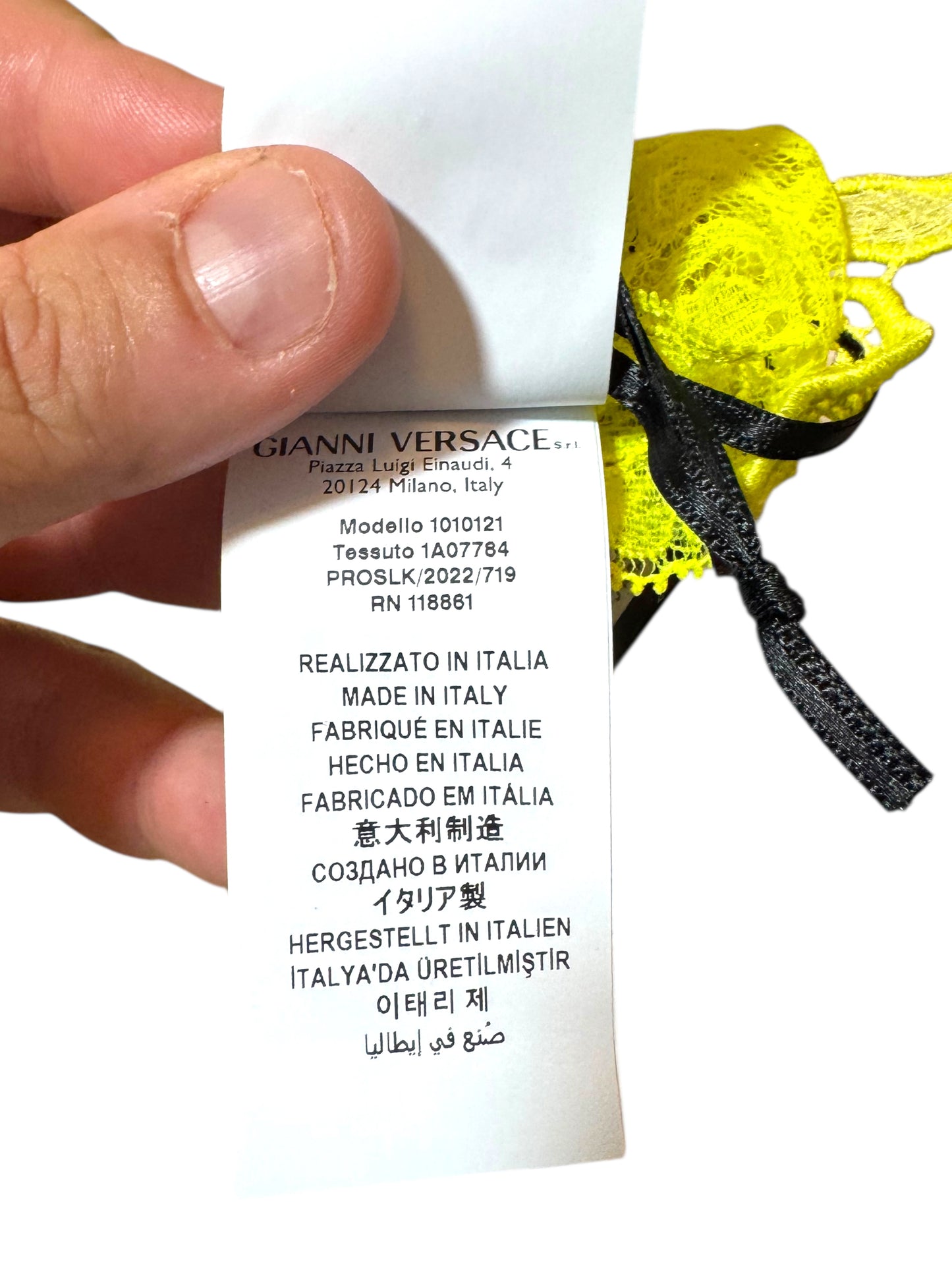 Guanti pizzo giallo Versace – Ricamo floreale – Taglia 7 (S/M)
