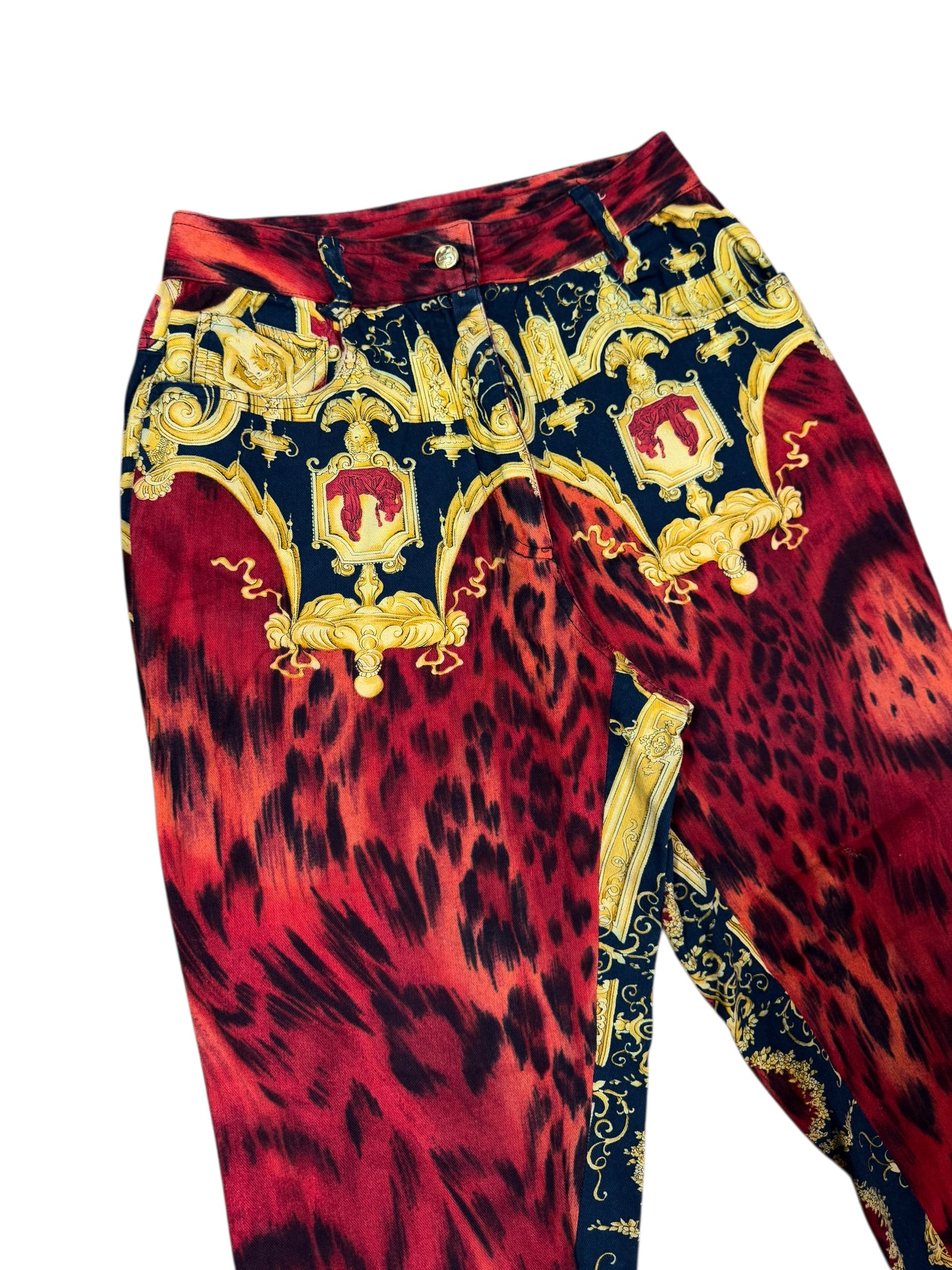 Pantaloni vintage Gianni Versace “Istante” tg 44 stampa barocca e animalier
