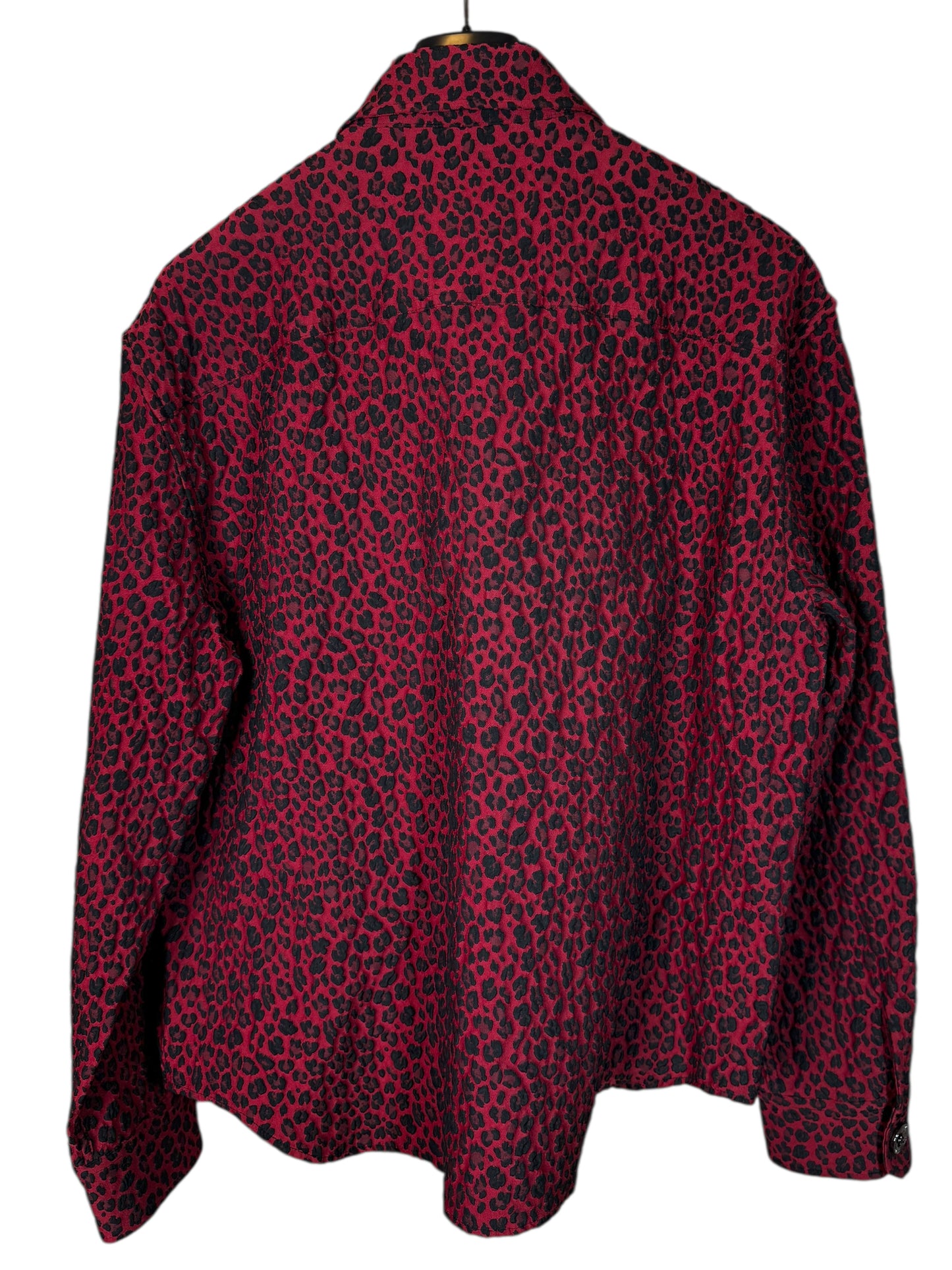 Giacca camicia Versace leopardata rosso/nero in cotone jacquard