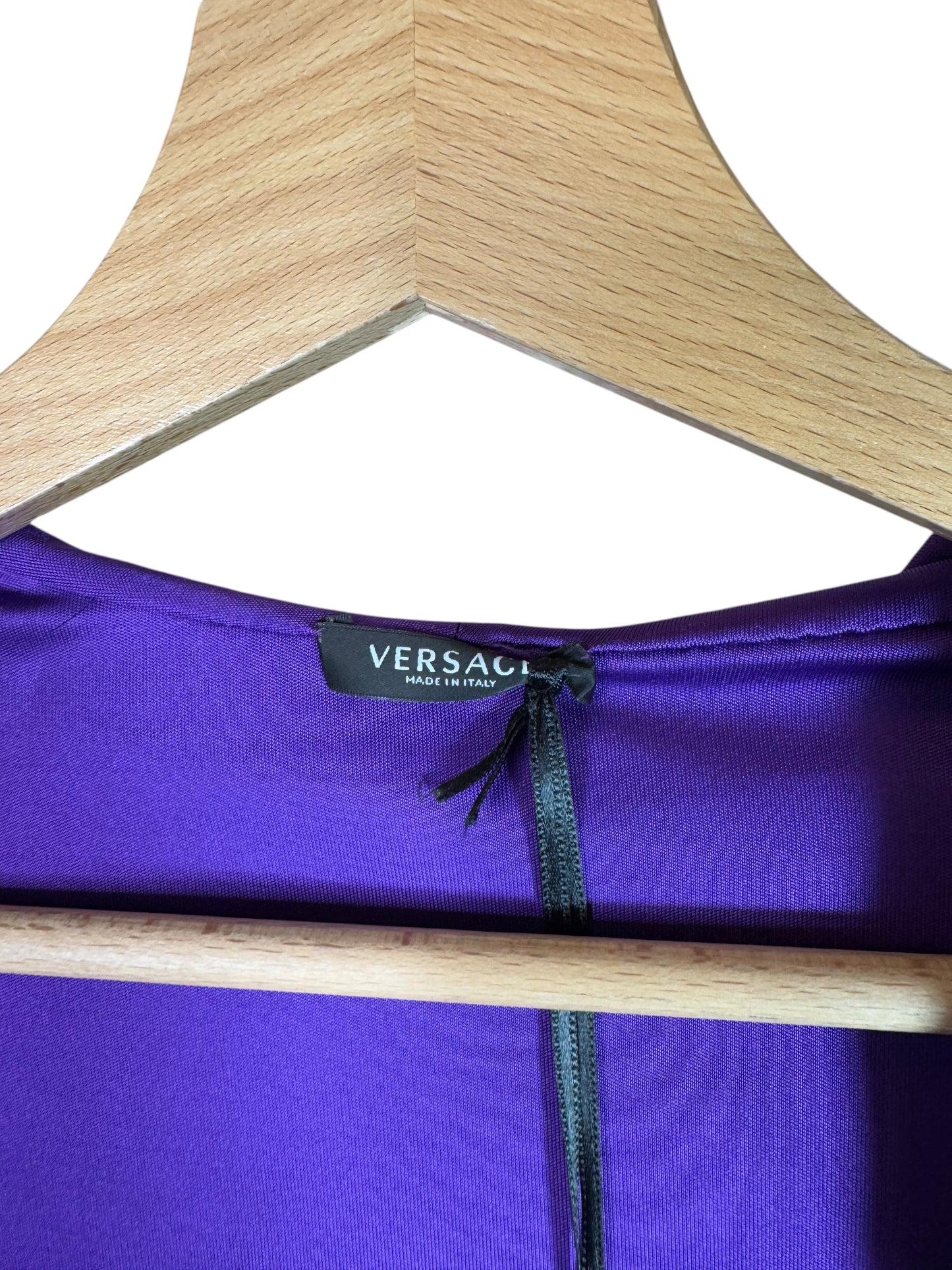 Versace Body Lilla con Cappuccio e Scollo Profondo Drappeggiato - Taglia 40