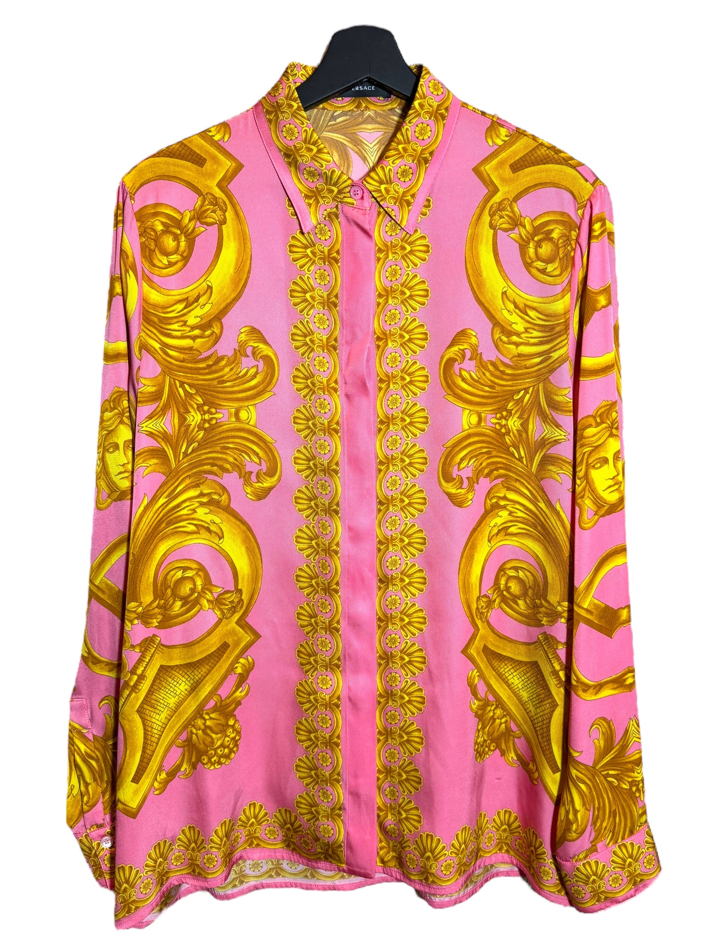 Camicia Versace Rosa - Taglia 46 - Stampa Barocca e Dettagli Medusa