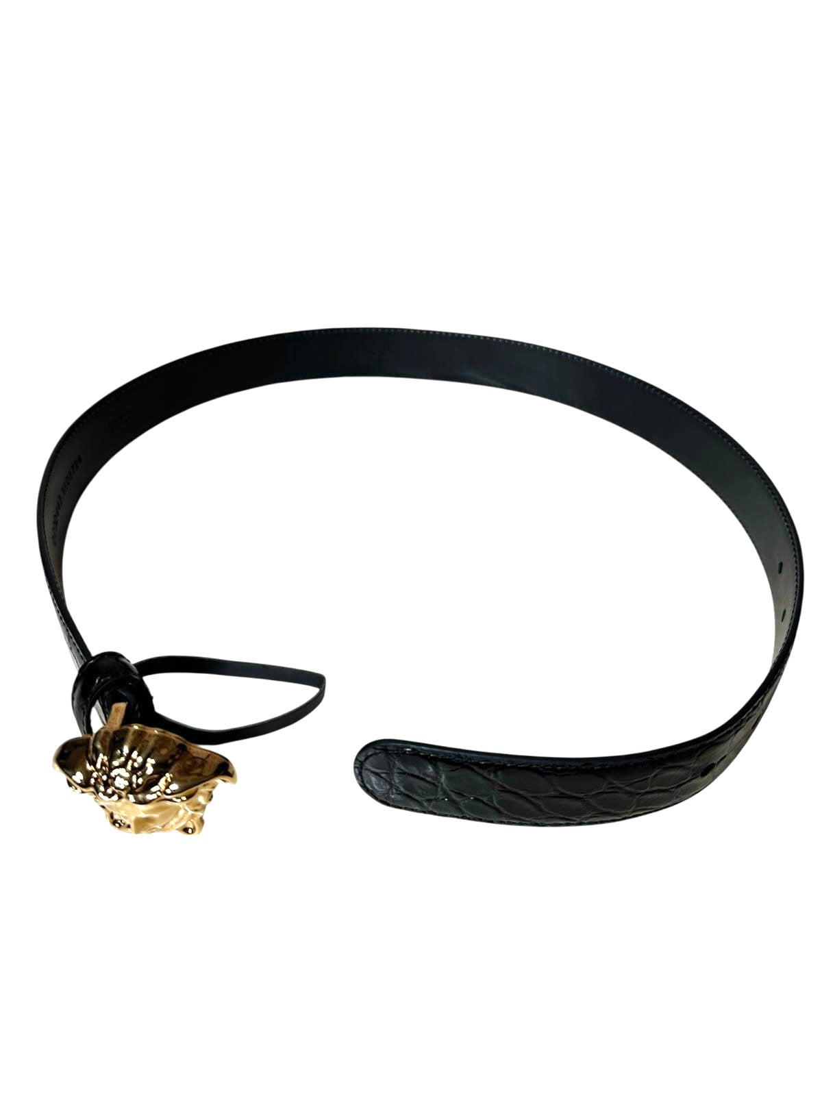 Versace - Cintura in pelle con fibbia Medusa dorata