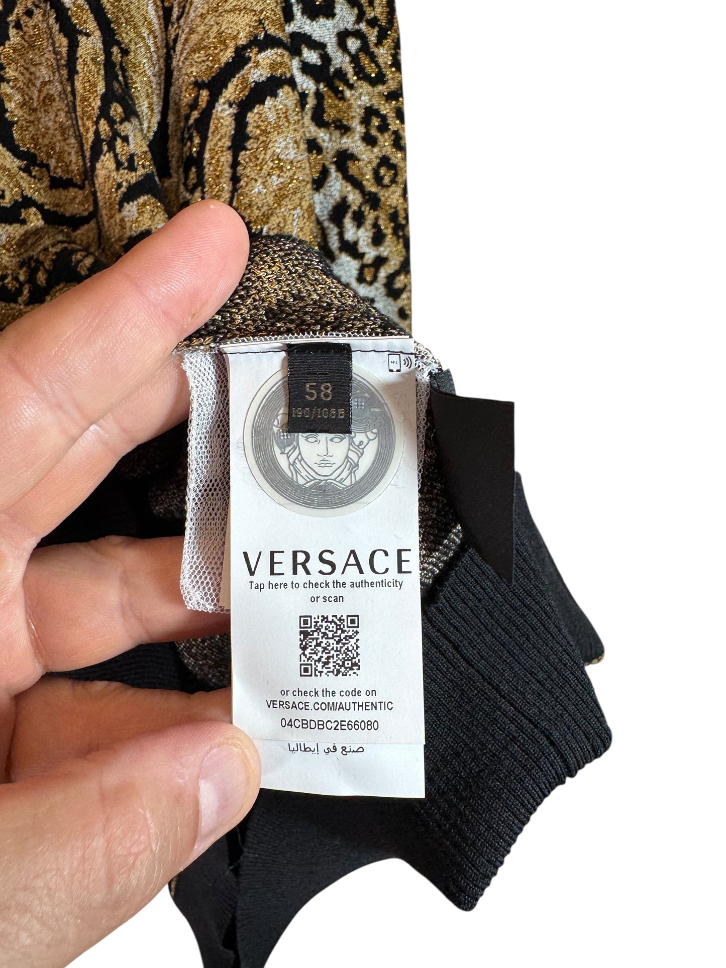 Versace maglia jacquard barocco e leopardato oro/nero – Uomo, Made in Italy