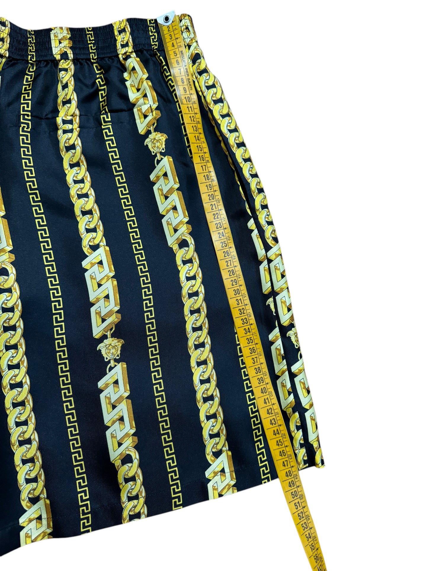 Pantaloncini Gianni Versace in seta con stampa barocca e motivo catena - Taglia 52