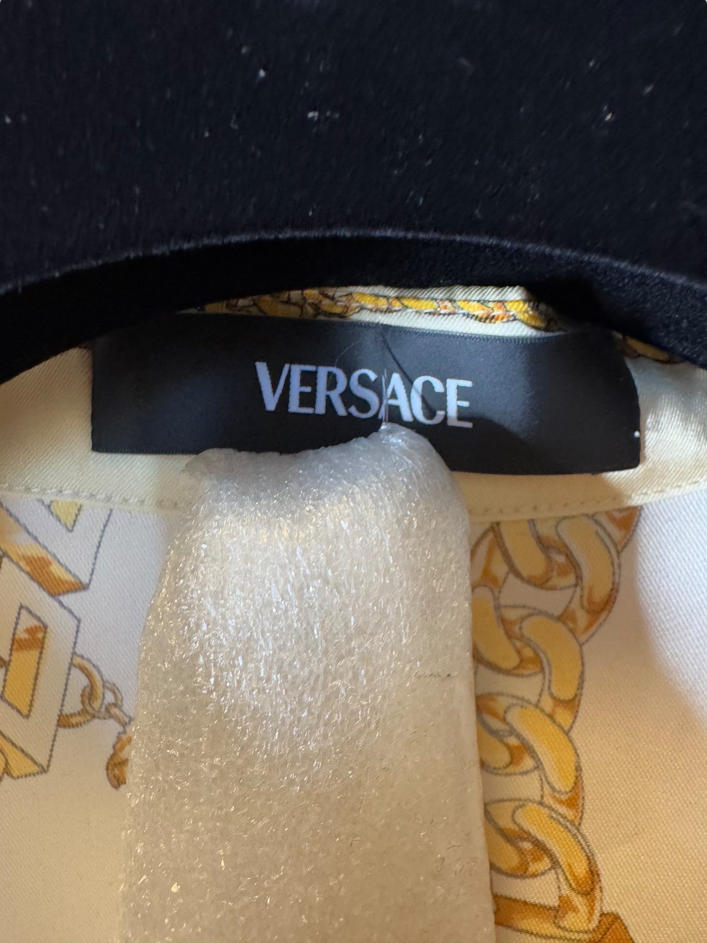 Abito chemisier midi Versace stampa catena oro con cintura Medusa, Made in Italy