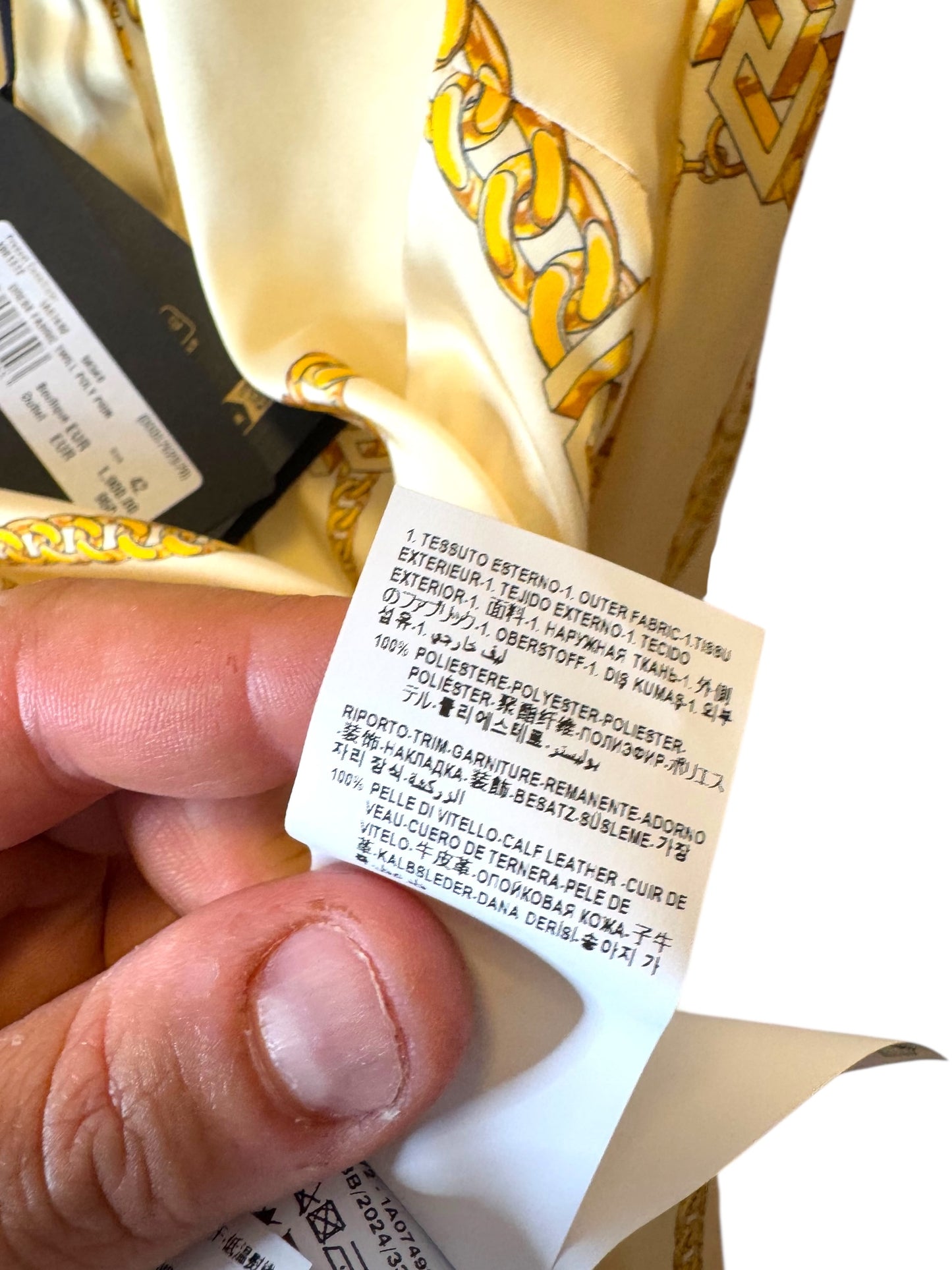 Abito chemisier midi Versace stampa catena oro con cintura Medusa, Made in Italy