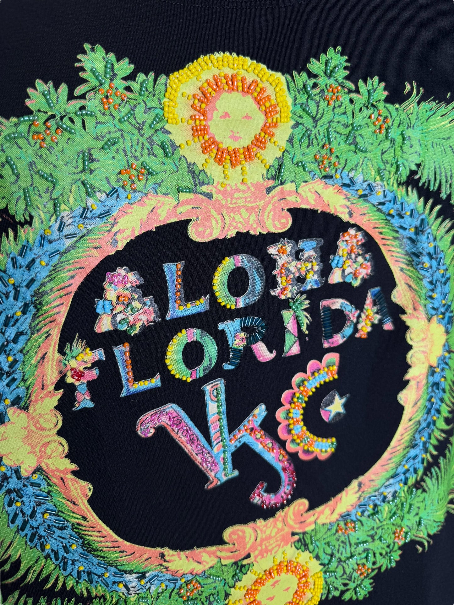 T-shirt vintage Versace “Aloha Florida” taglia M con perline