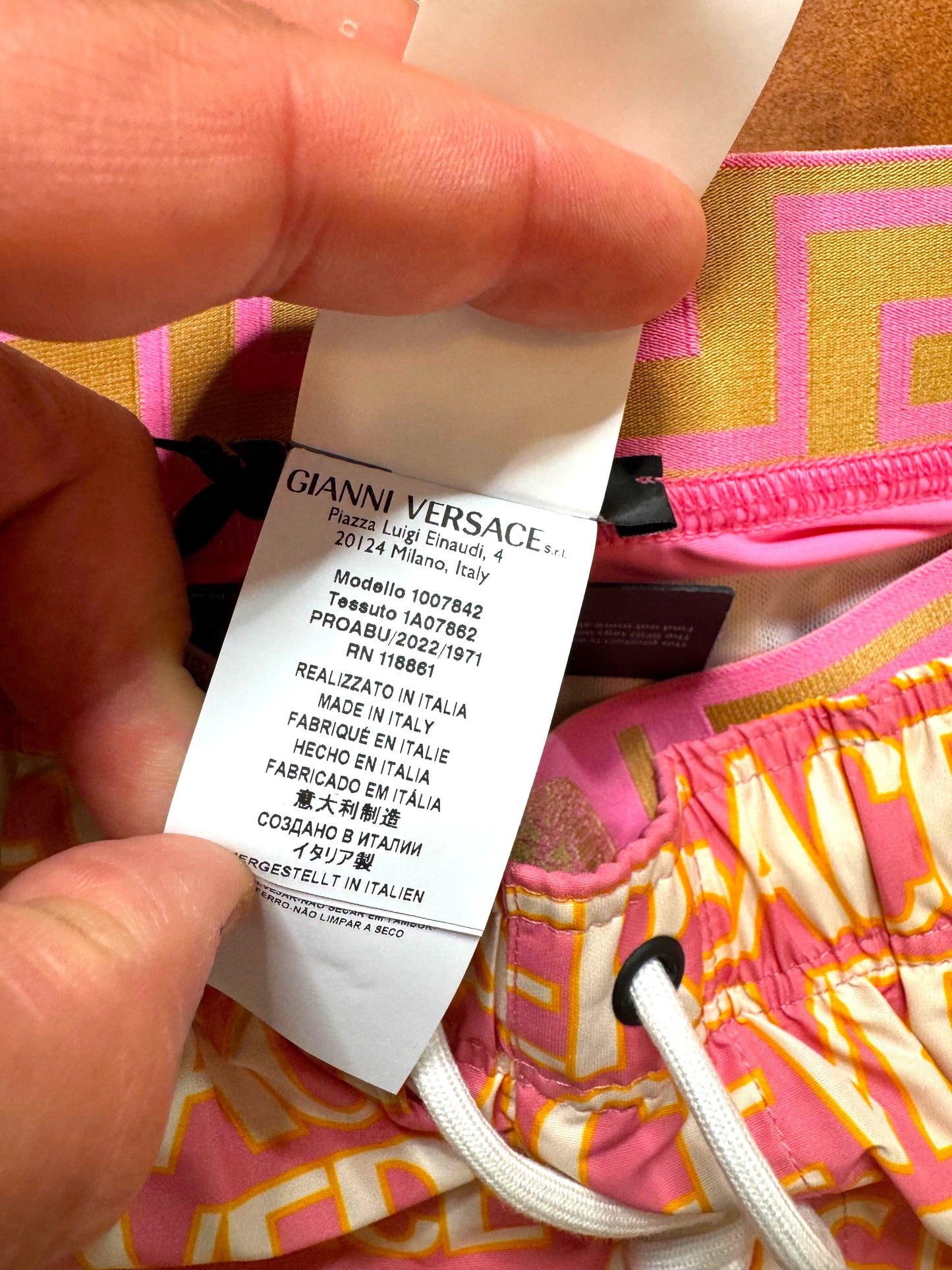 Versace Costume Uomo Logo All Over Rosa Giallo Taglia M - Made in Italy
