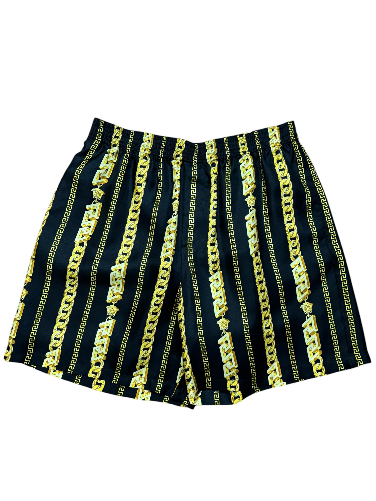 Pantaloncini Gianni Versace in seta con stampa barocca e motivo catena - Taglia 52