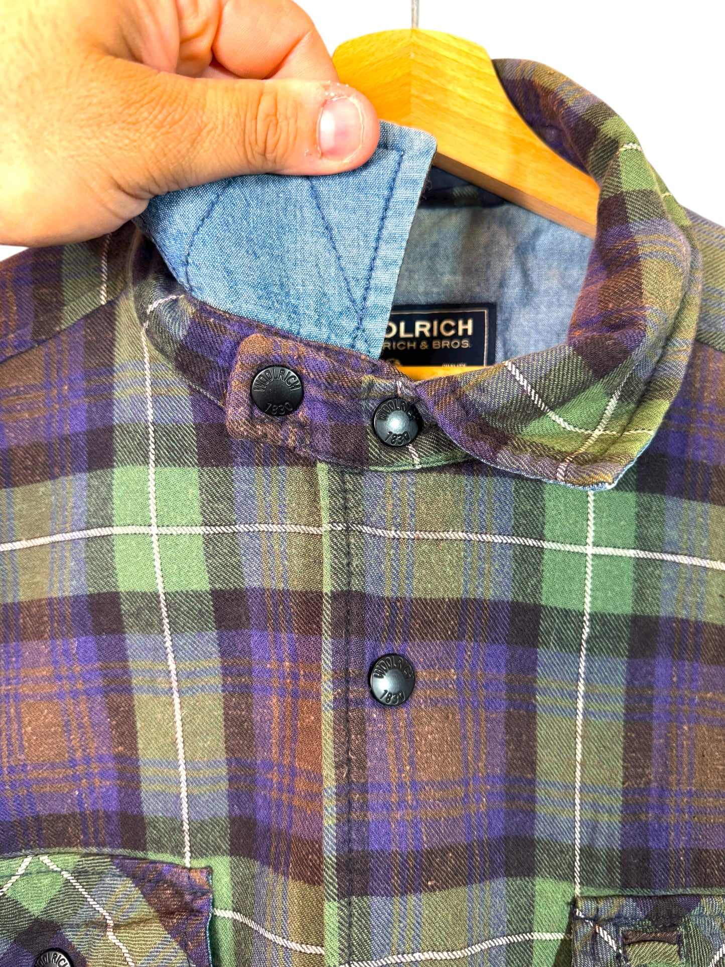 Giacca Woolrich imbottita Thermolite a quadri verde/viola Taglia L