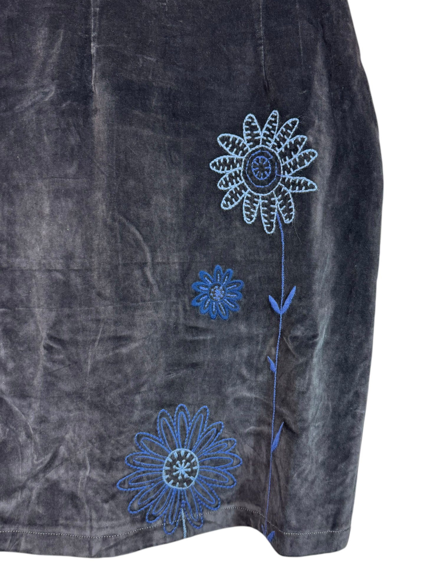 MOSCHINO JEANS - Abito Vintage in Velluto con Ricami Floreali Blu (46)