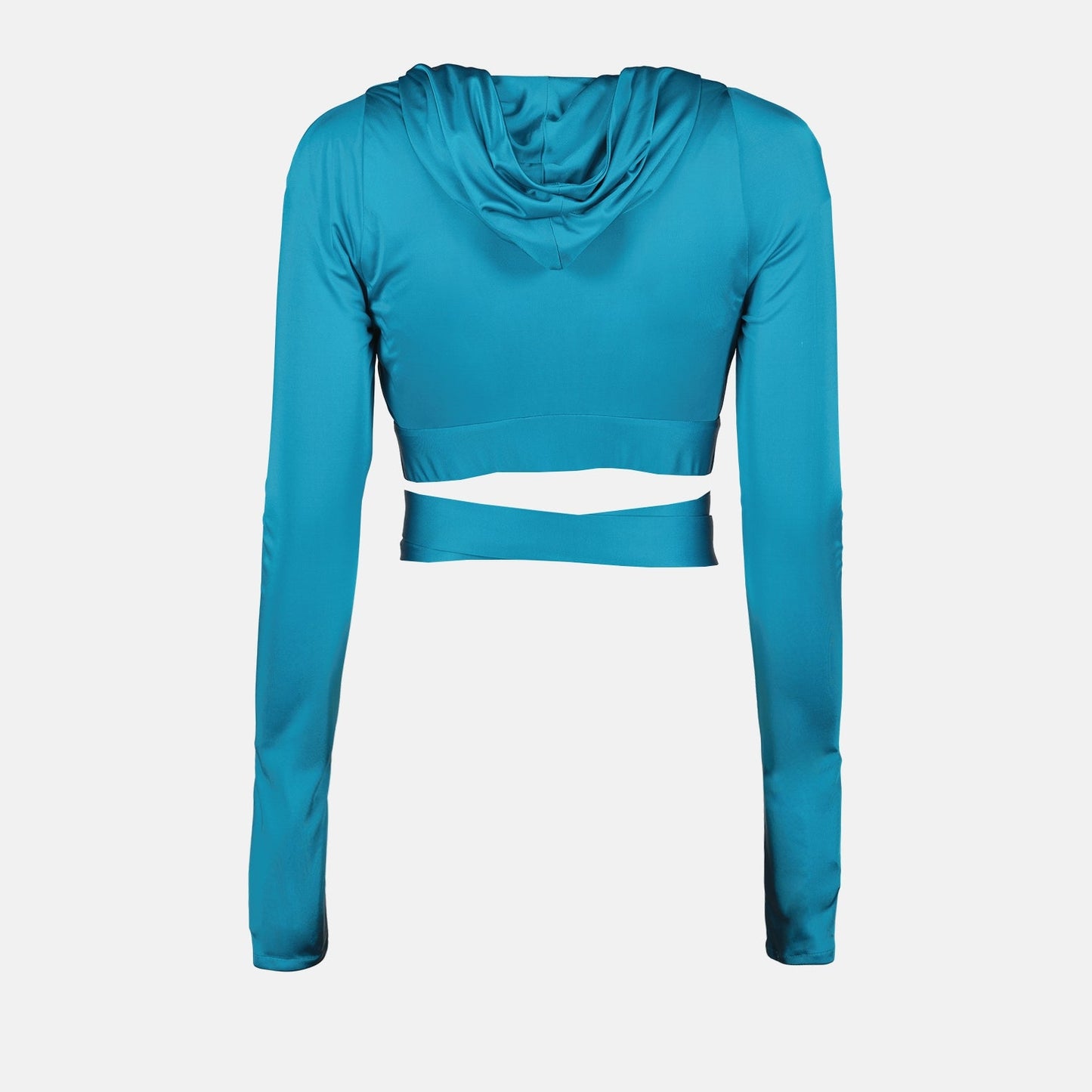 Top Versace Turchese con Cappuccio, Dettaglio Medusa in Argento, Size 40