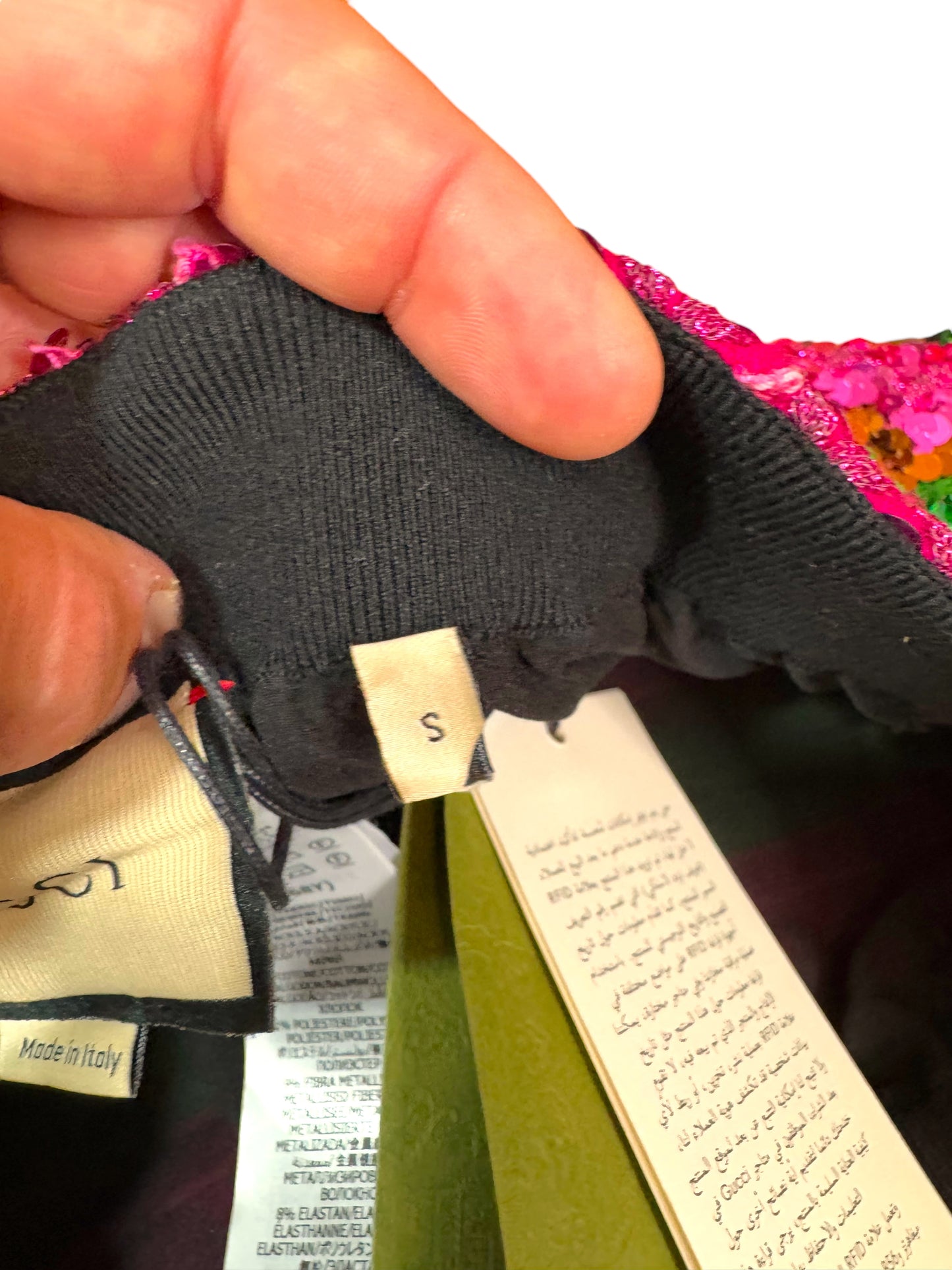 Gucci pantaloni donna S a righe paillettes rosa/verde - Made in Italy
