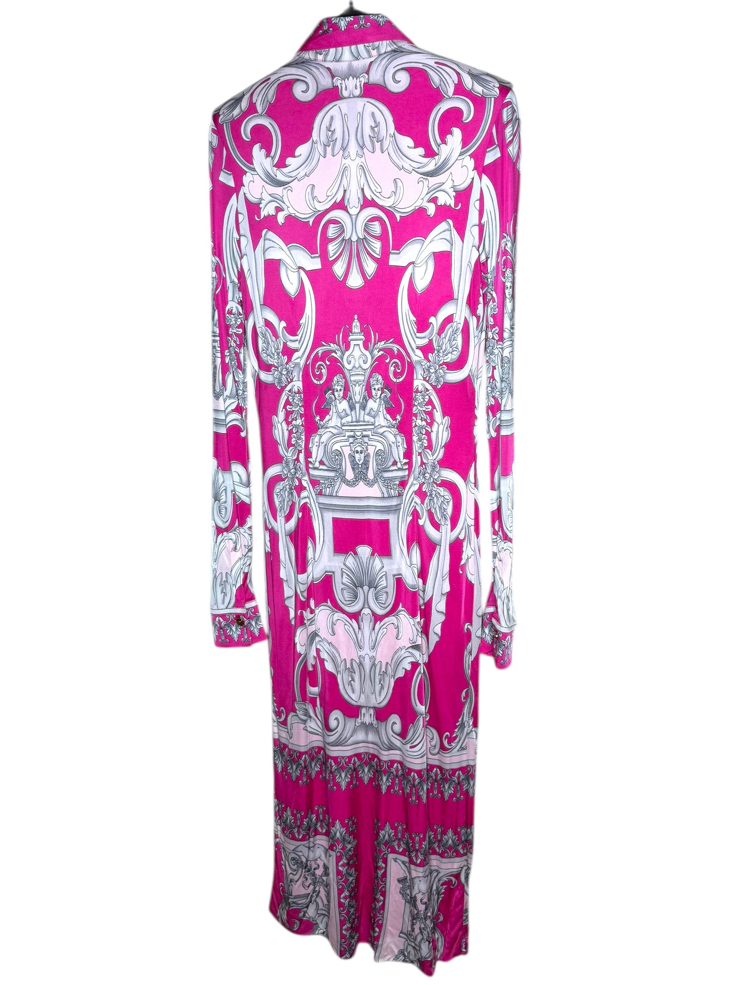 Abito chemisier Versace barocco rosa/fucsia stampa cherubini TG 40 – Nuovo