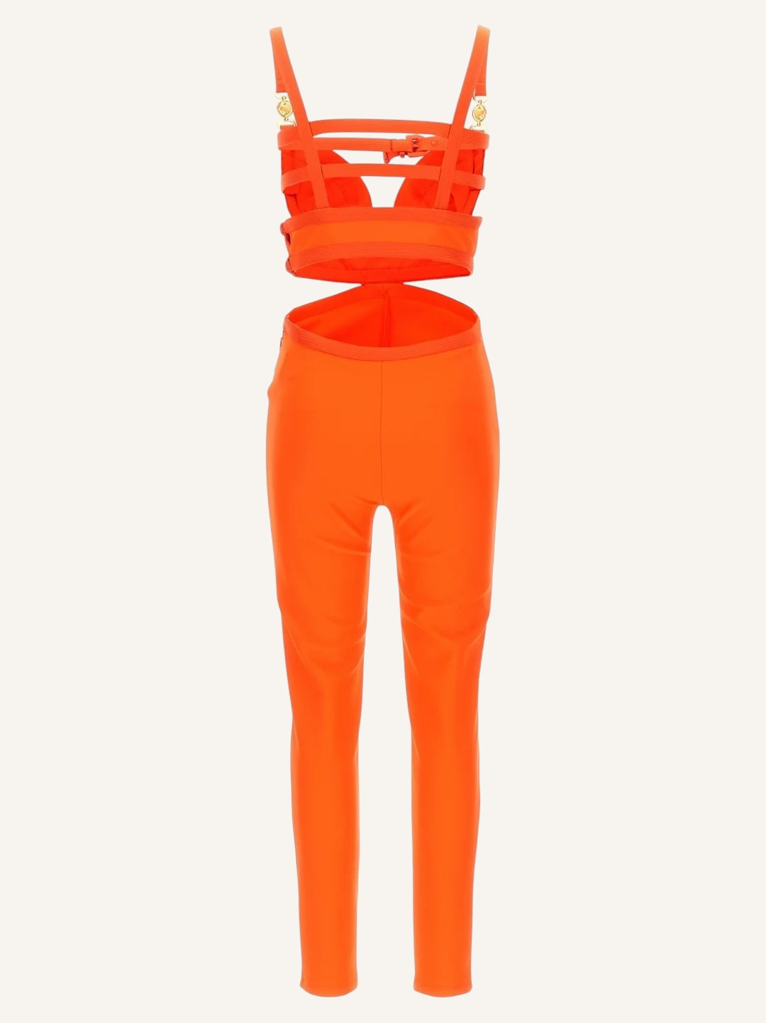 Jumpsuit Versace Cut-Out Arancione Fluo, Dettagli Medusa, Taglia 42