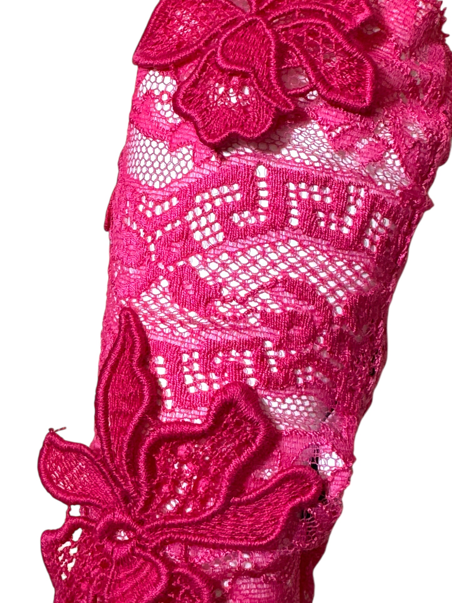 Guanti pizzo fucsia Versace – Ricamo floreale – Taglia 7 (S/M) Made in Italy