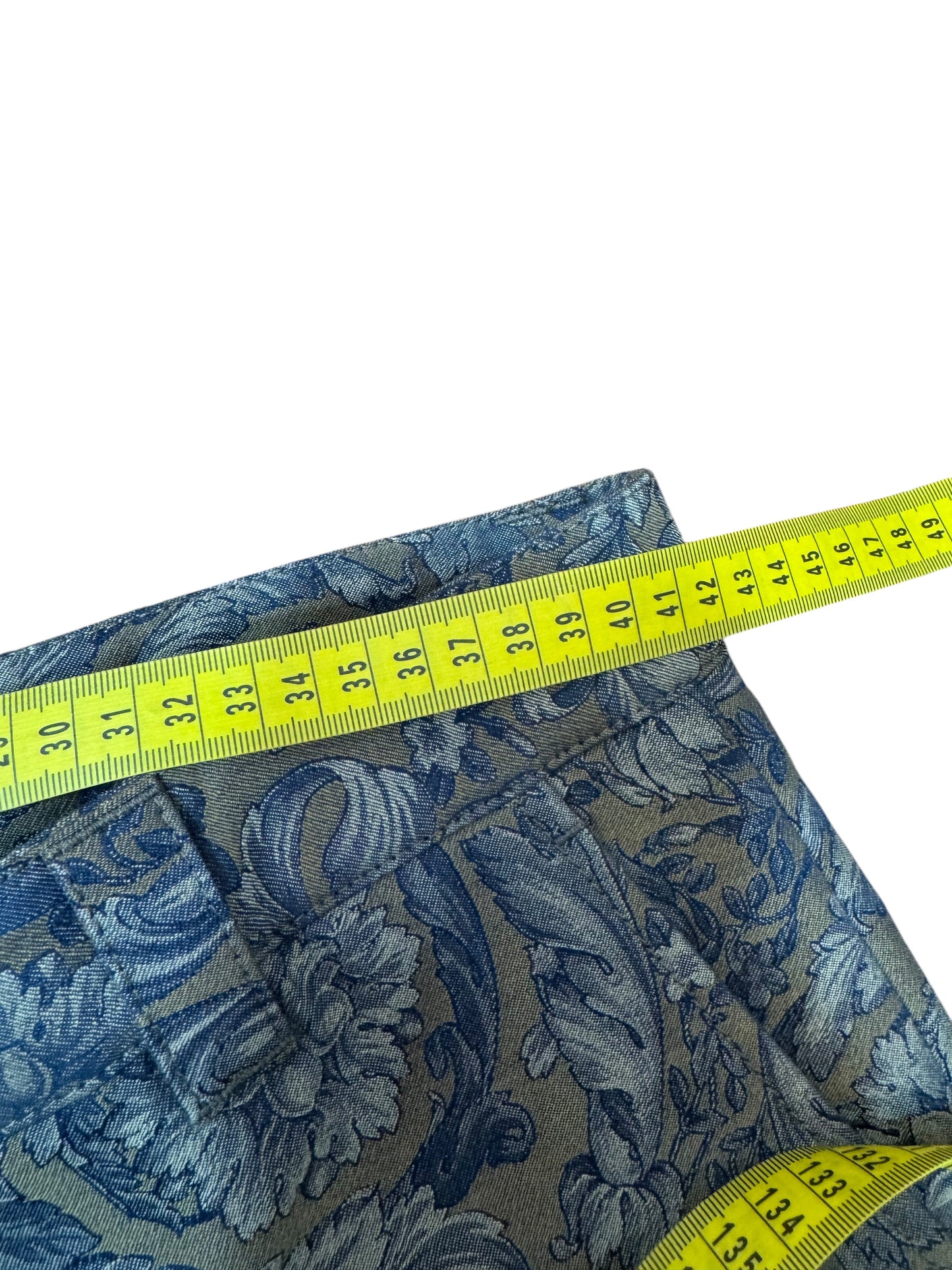 Versace Pantaloni Uomo Baroque Jacquard Floreale Blu Beige Taglia 48.