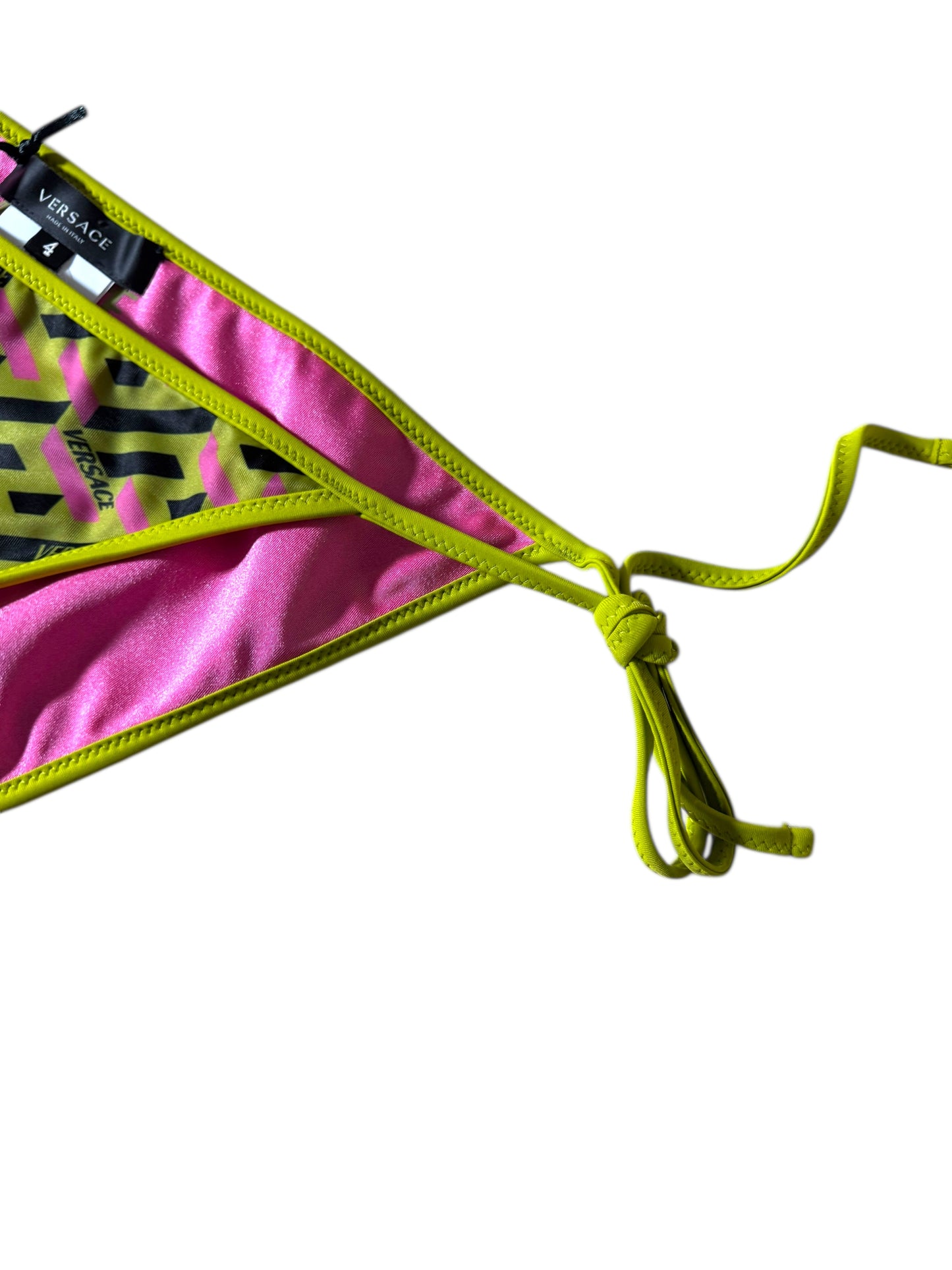 Slip Bikini Donna Versace con Lacci – Fantasia Geometrica Rosa/Giallo Fluo – Taglia 4
