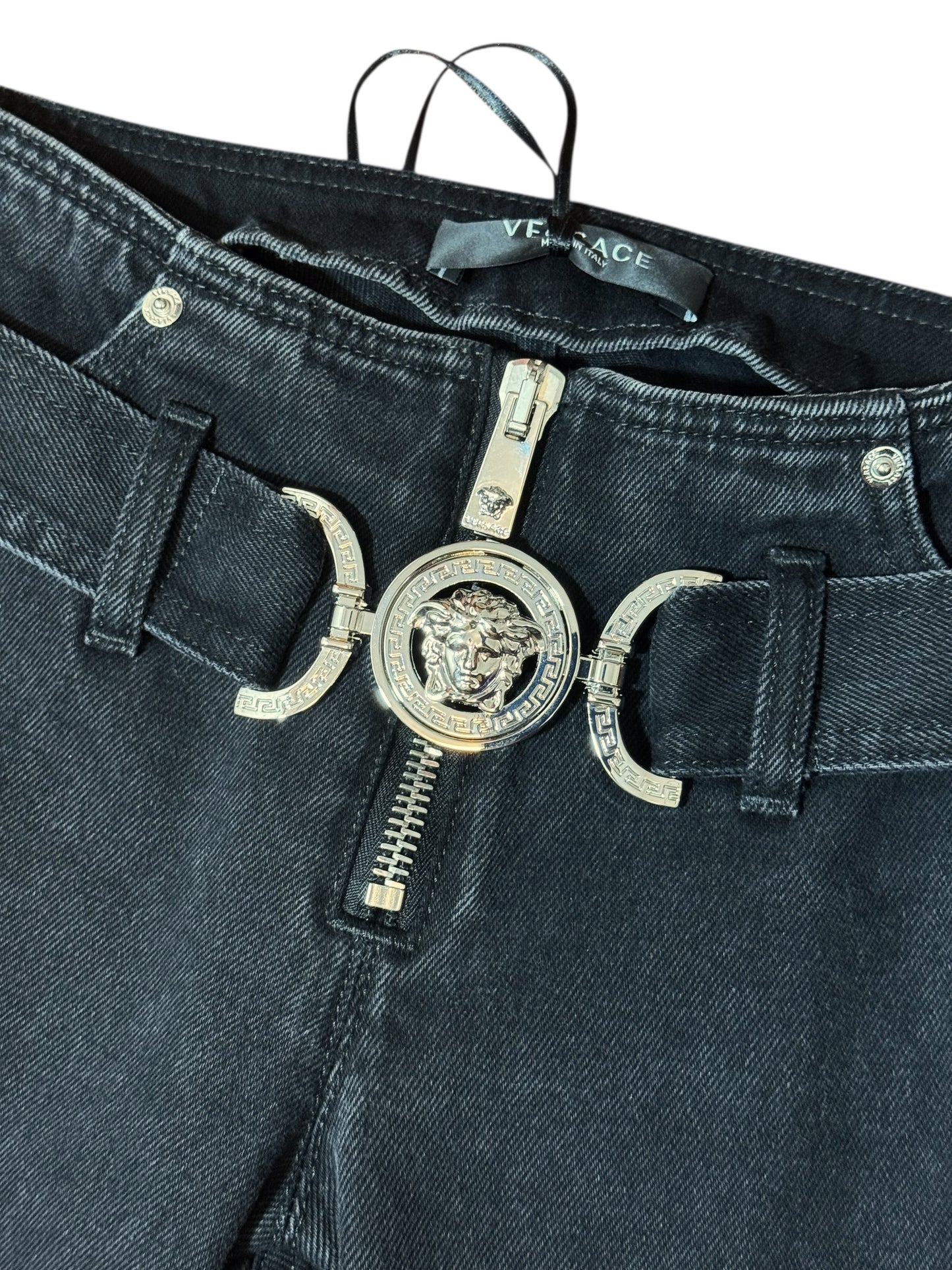 Jeans VERSACE Donna Tg 25 – Modello Flare Vita Bassa Nero con Medusa