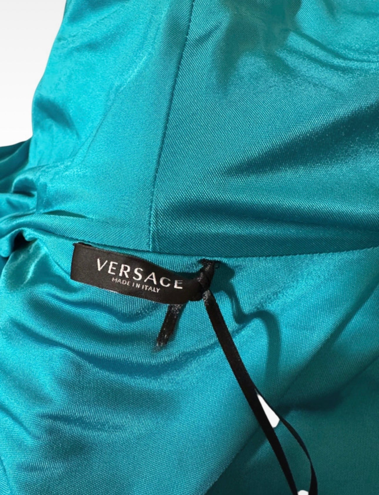 Top Versace Turchese con Cappuccio, Dettaglio Medusa in Argento, Size 40