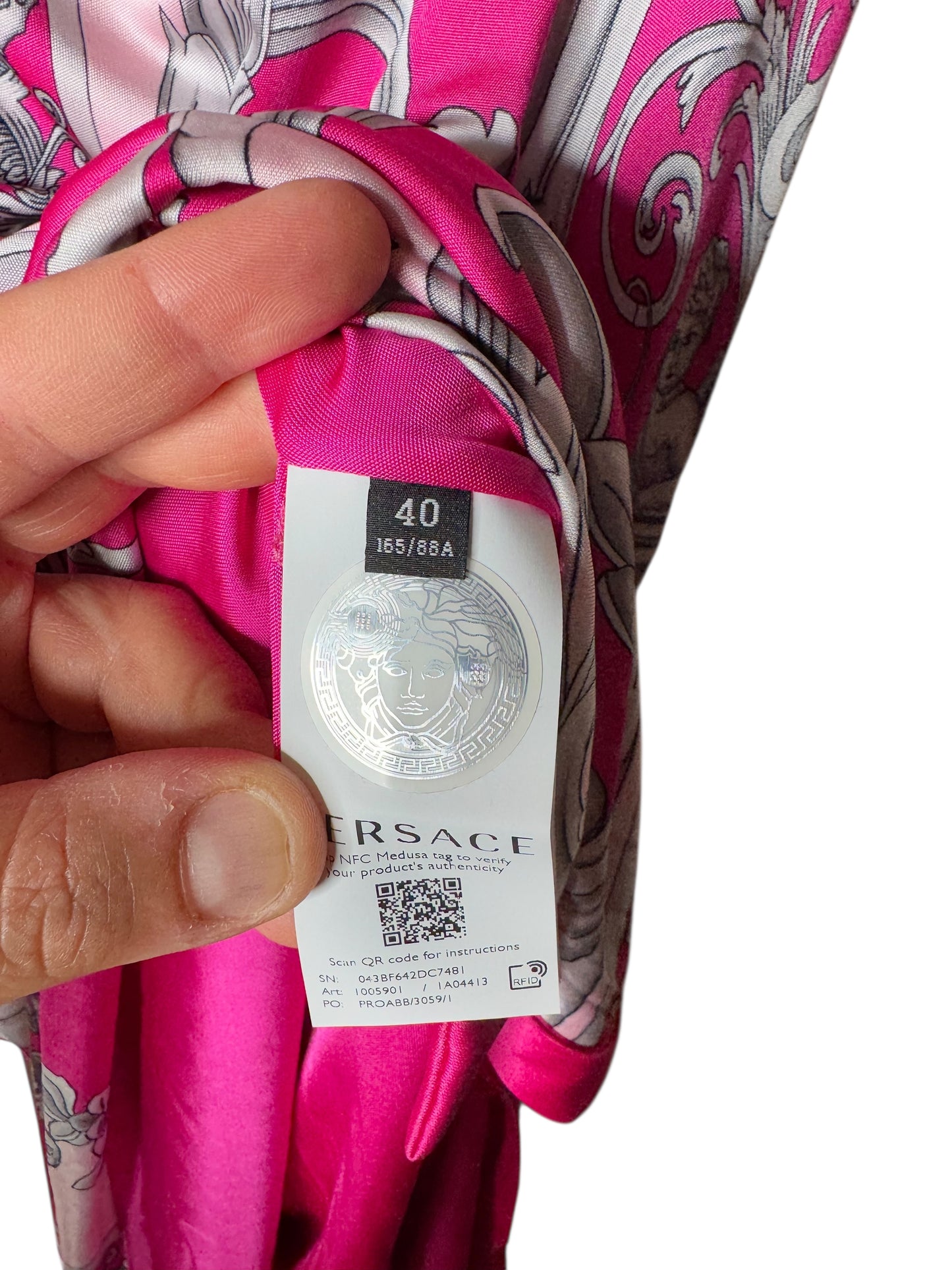 Abito chemisier Versace barocco rosa/fucsia stampa cherubini TG 40 – Nuovo