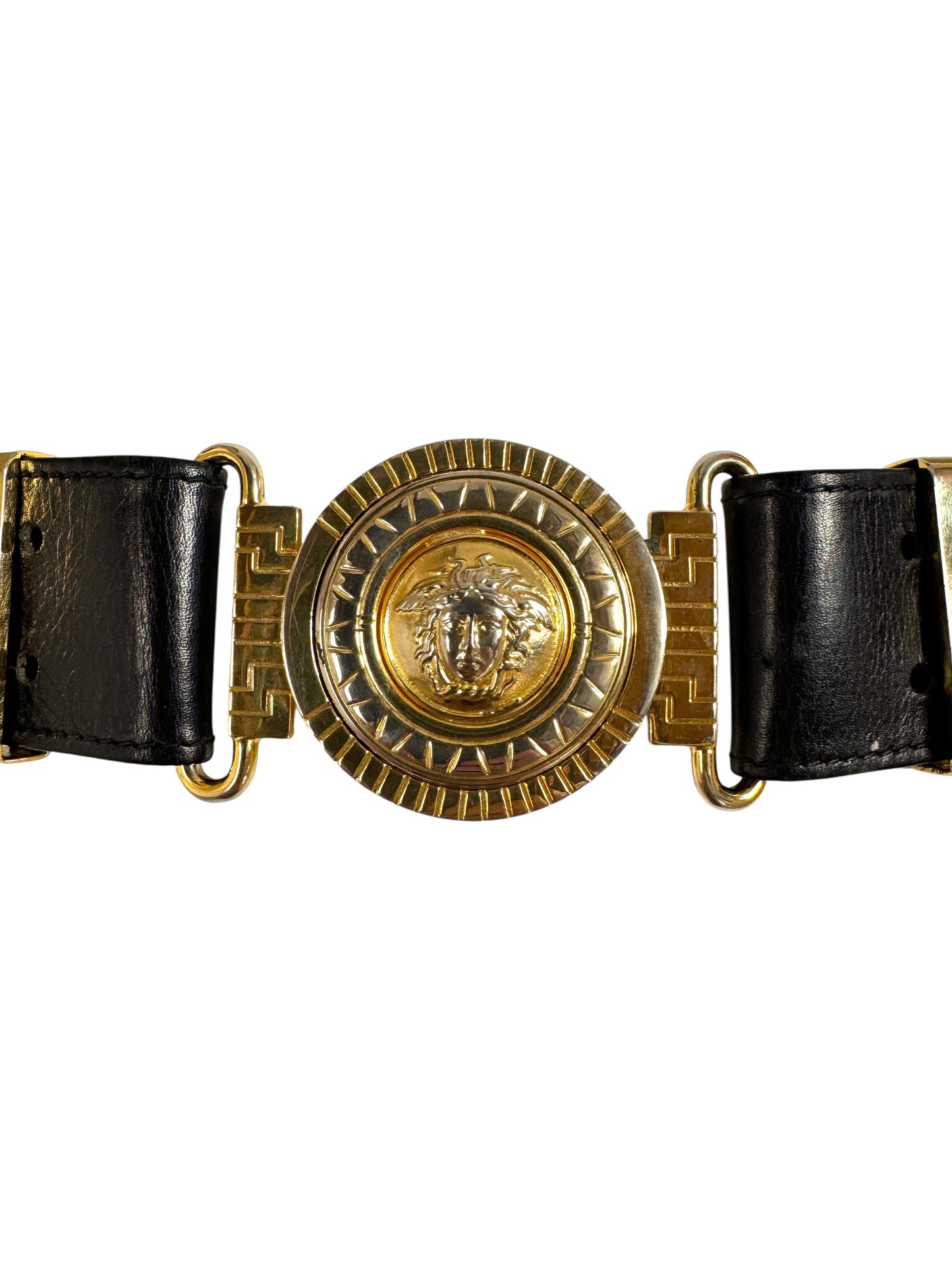 Gianni Versace Cintura Vintage Anni ‘90 in Pelle con Medusa e Frange Dorate