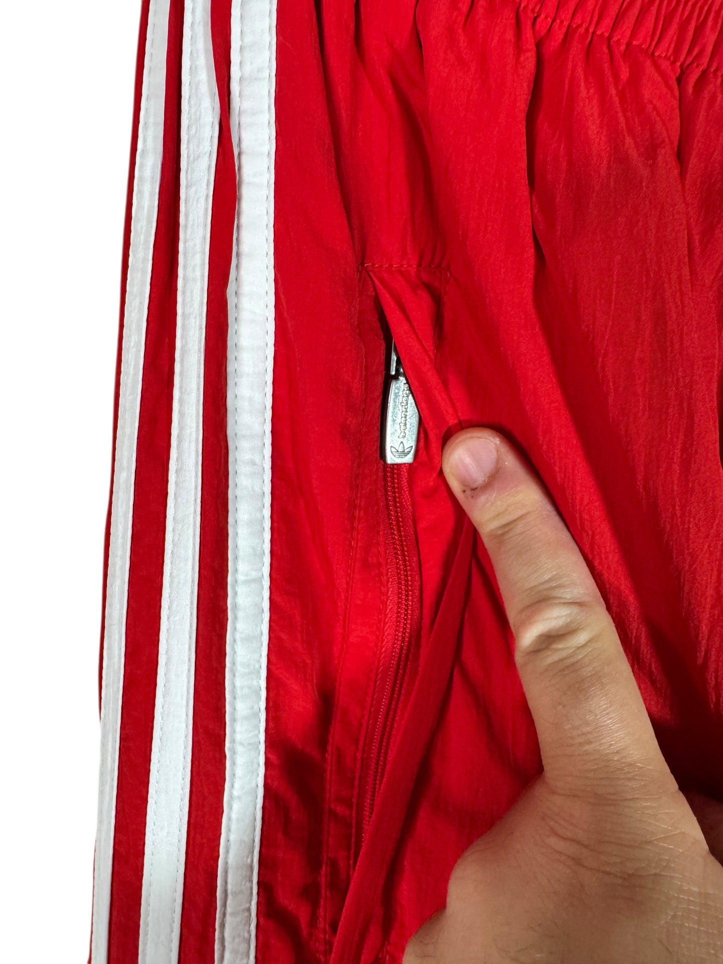 Pantaloni Balenciaga x Adidas rossi in nylon con stivale integrato – Taglia 36