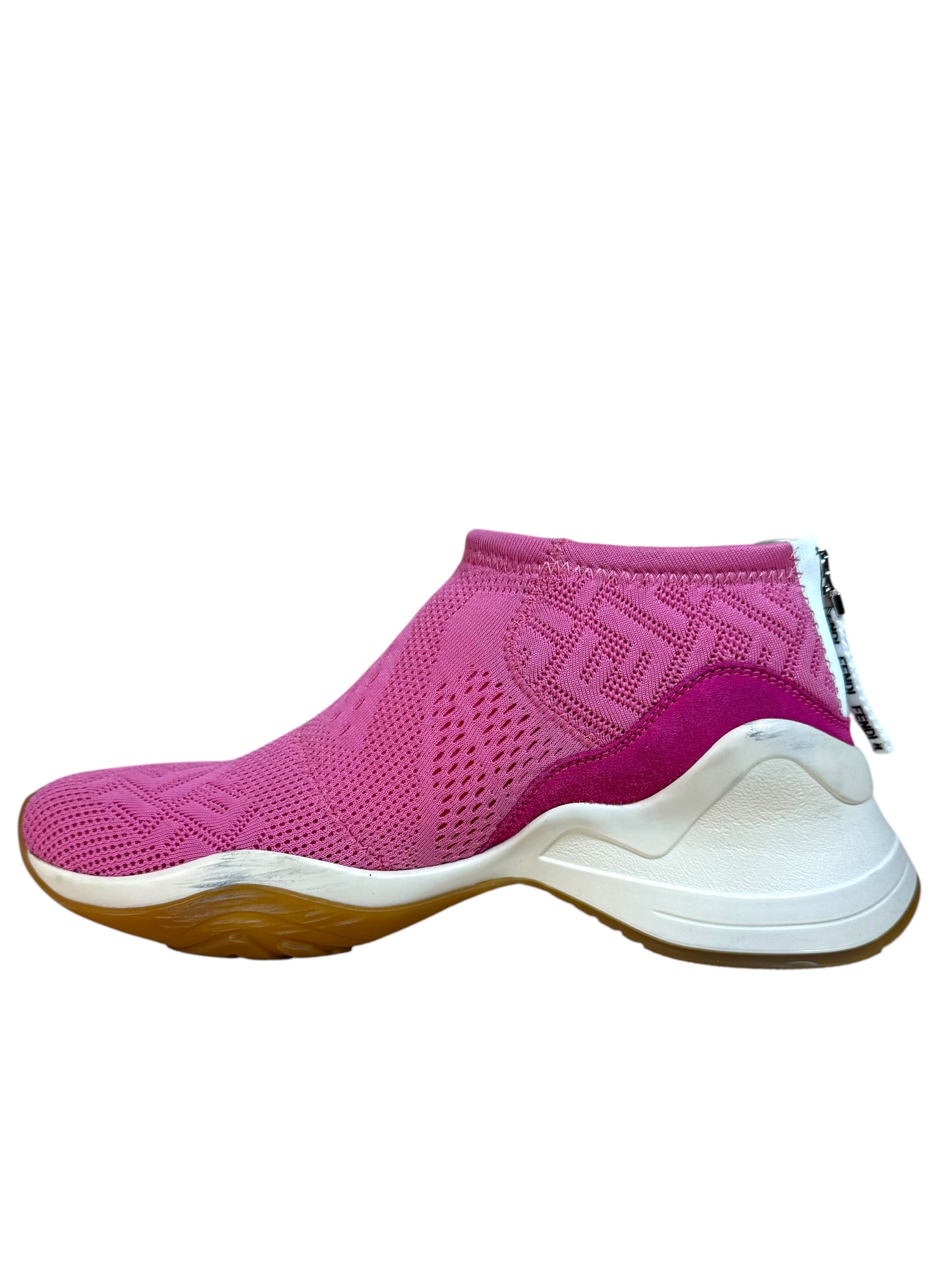FENDI - Sneakers Sock in Tessuto Stretch Rosa con Logo FF