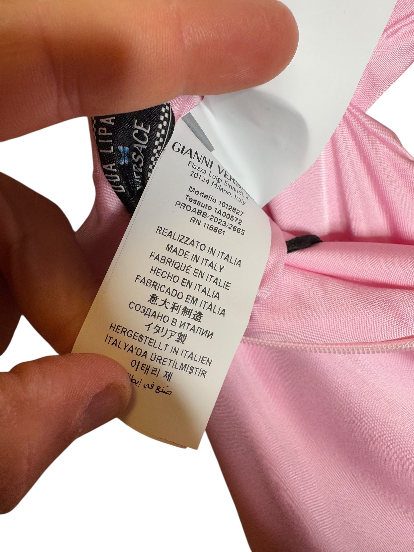 Versace x Dua Lipa Pantaloni Flare Rosa con Drappeggio Vita – Taglia 42