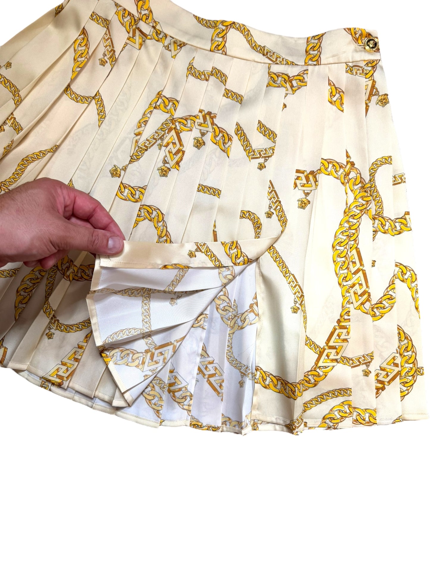 Gonna plissé VERSACE donna taglia 46 stampa catene oro