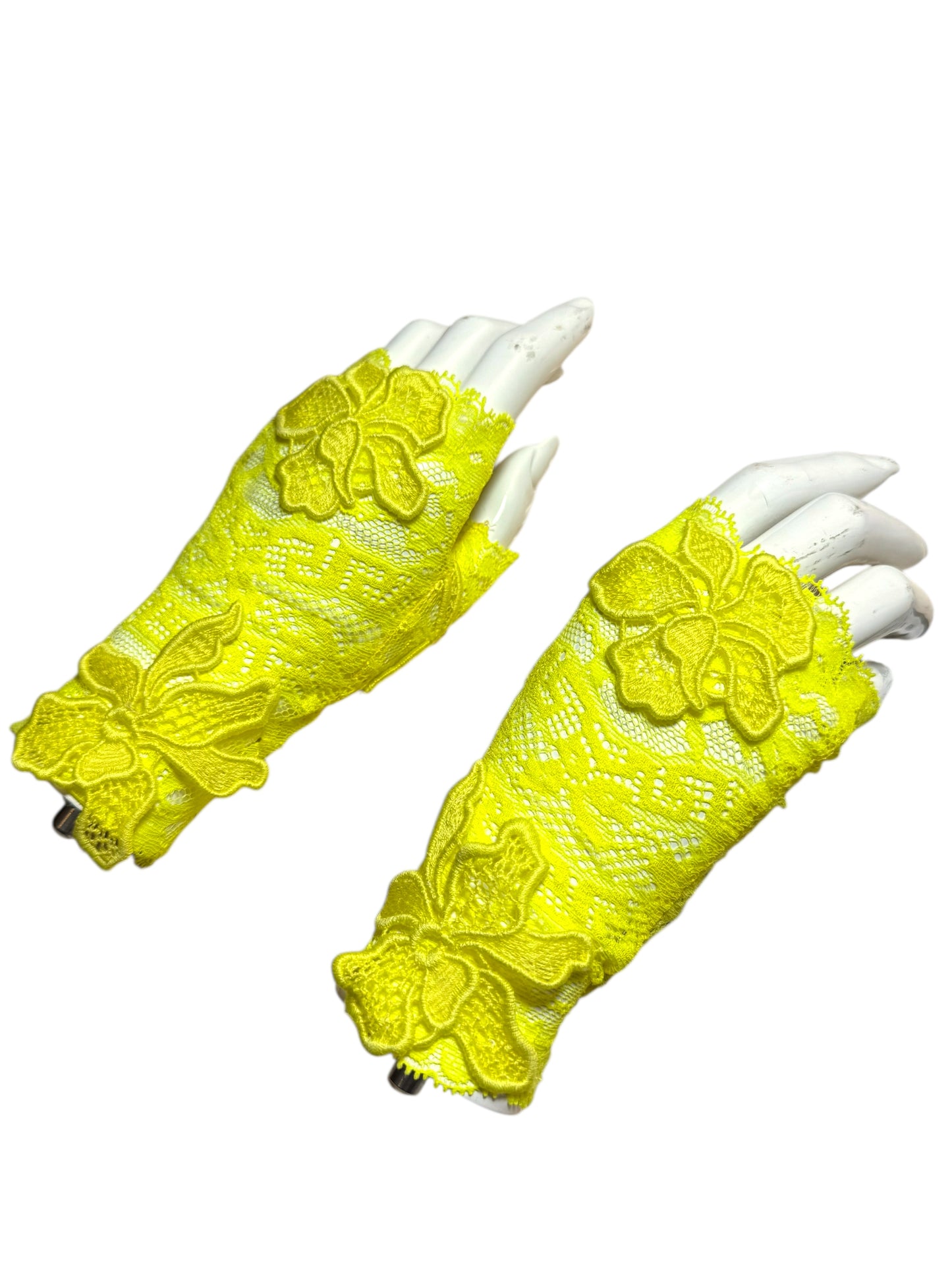 Guanti pizzo giallo Versace – Ricamo floreale – Taglia 7 (S/M)