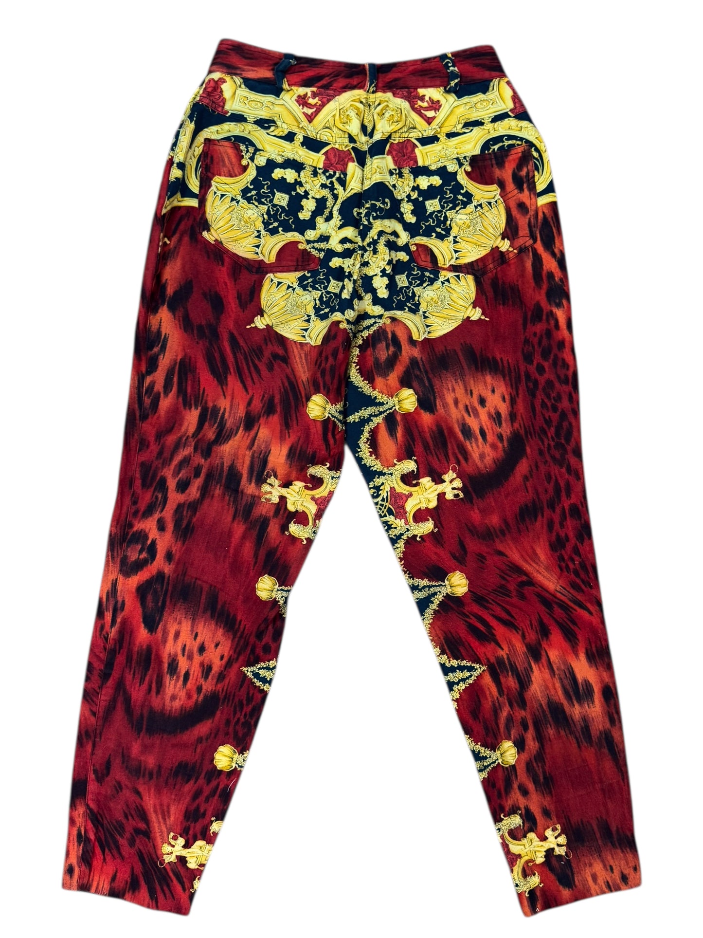 Pantaloni vintage Gianni Versace “Istante” tg 44 stampa barocca e animalier