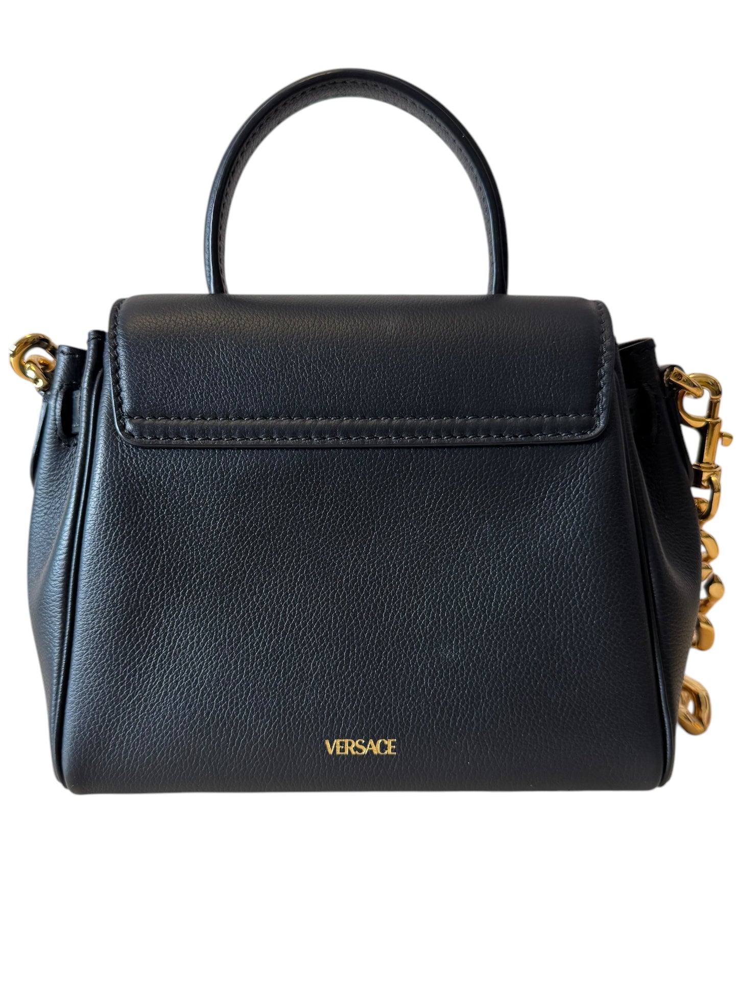 Versace Mini Borsa Medusa in Pelle Nera con Tracolla a Catena Oro - Made in Italy