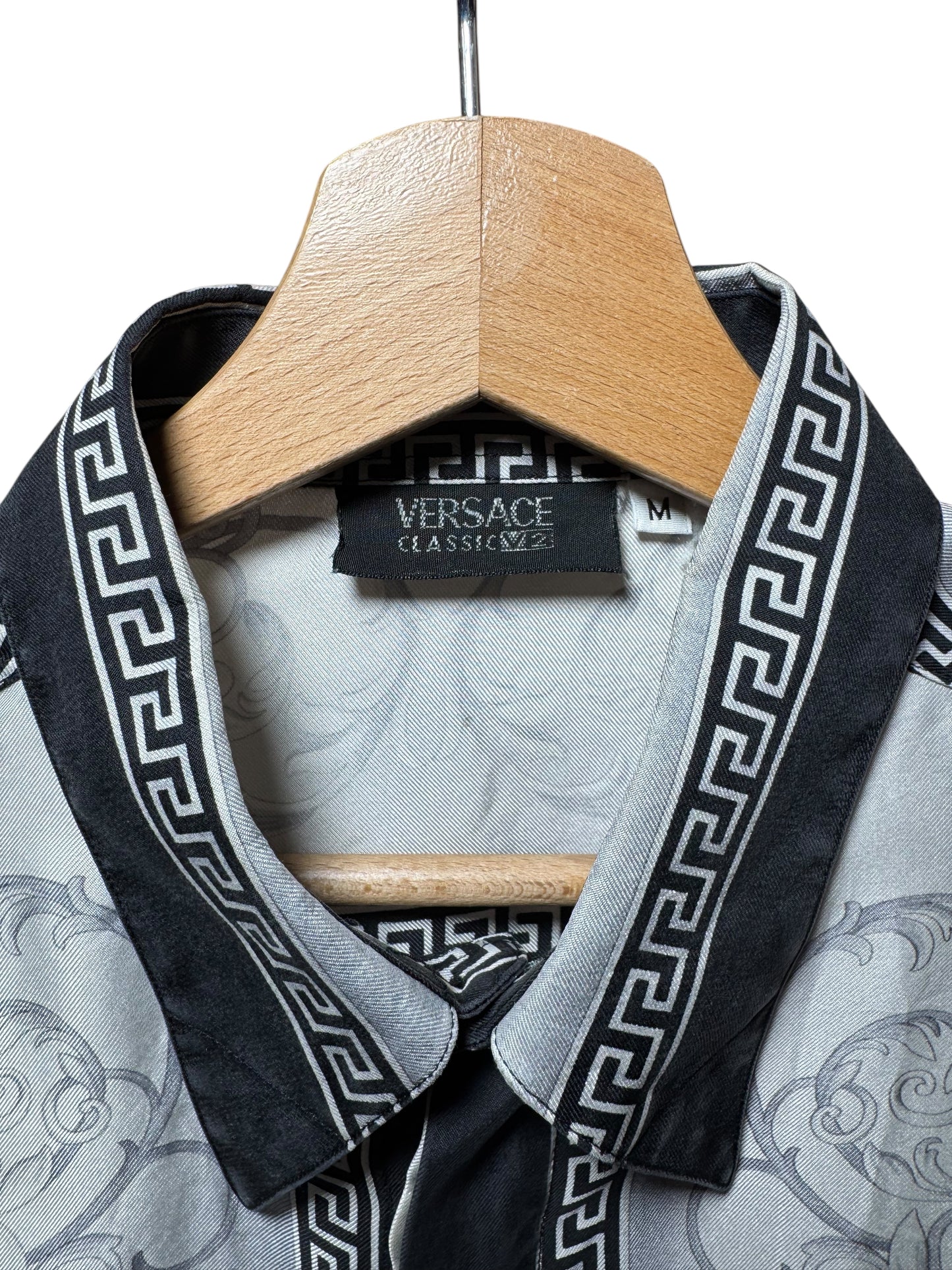 Camicia Donna Vintage Versace Classic V2 100% Seta Barocca Grigia Nera M