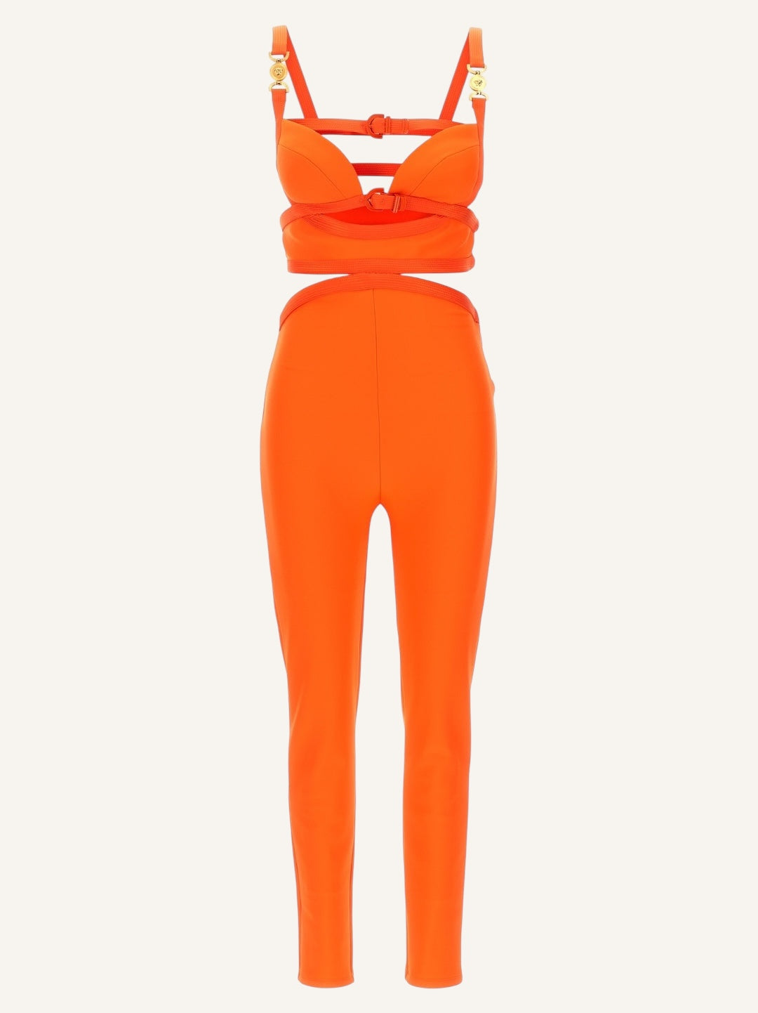Jumpsuit Versace Cut-Out Arancione Fluo, Dettagli Medusa, Taglia 42
