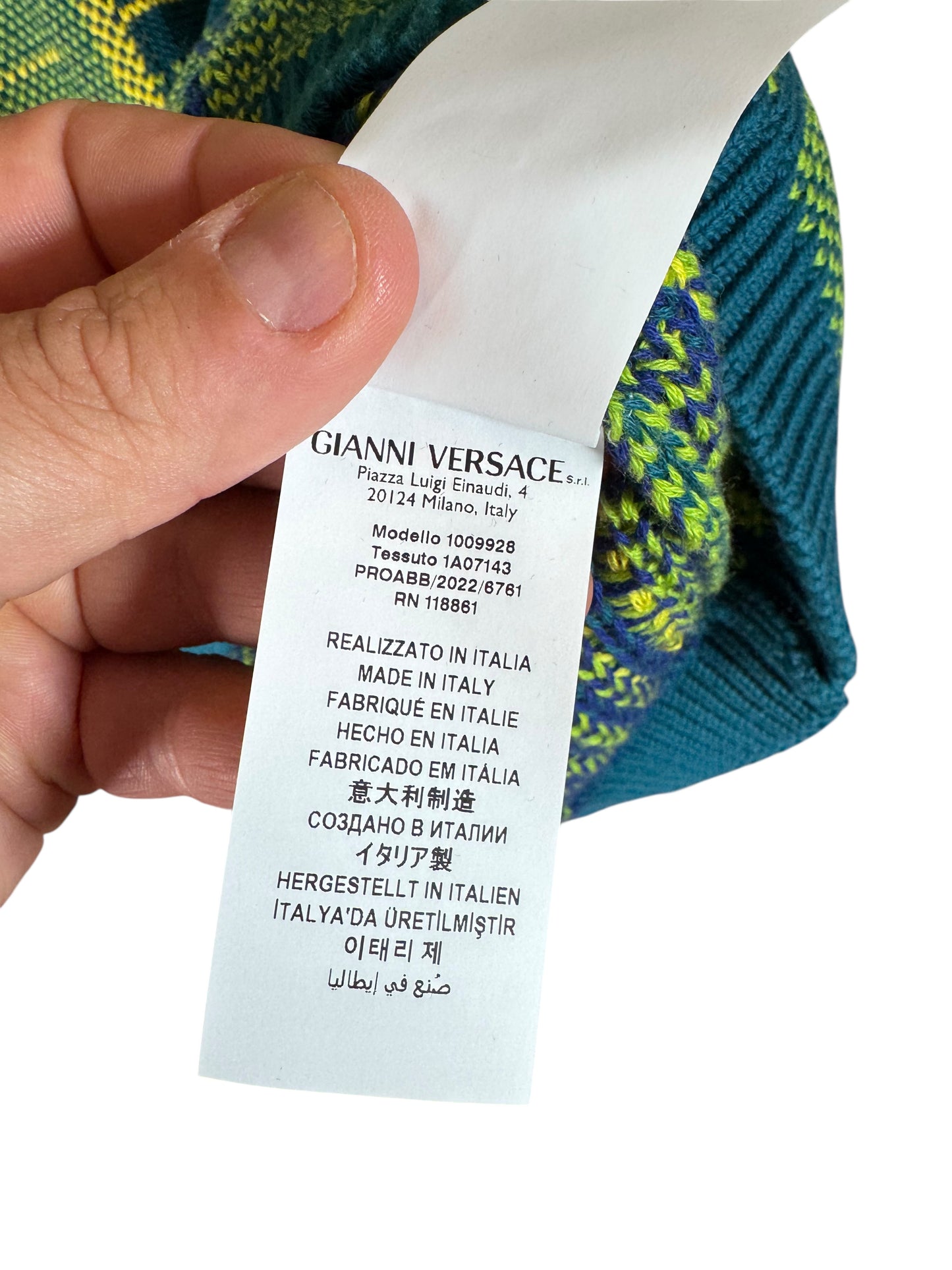 Versace gilet uomo check verde/blu con logo ricamato sul retro – Made in Italy.