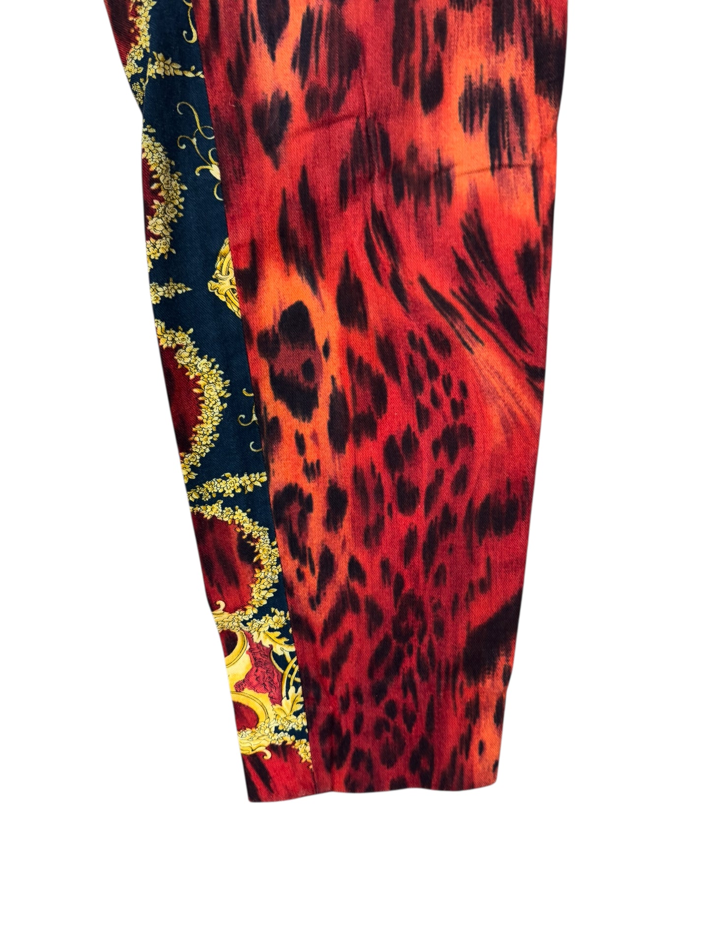 Pantaloni vintage Gianni Versace “Istante” tg 44 stampa barocca e animalier