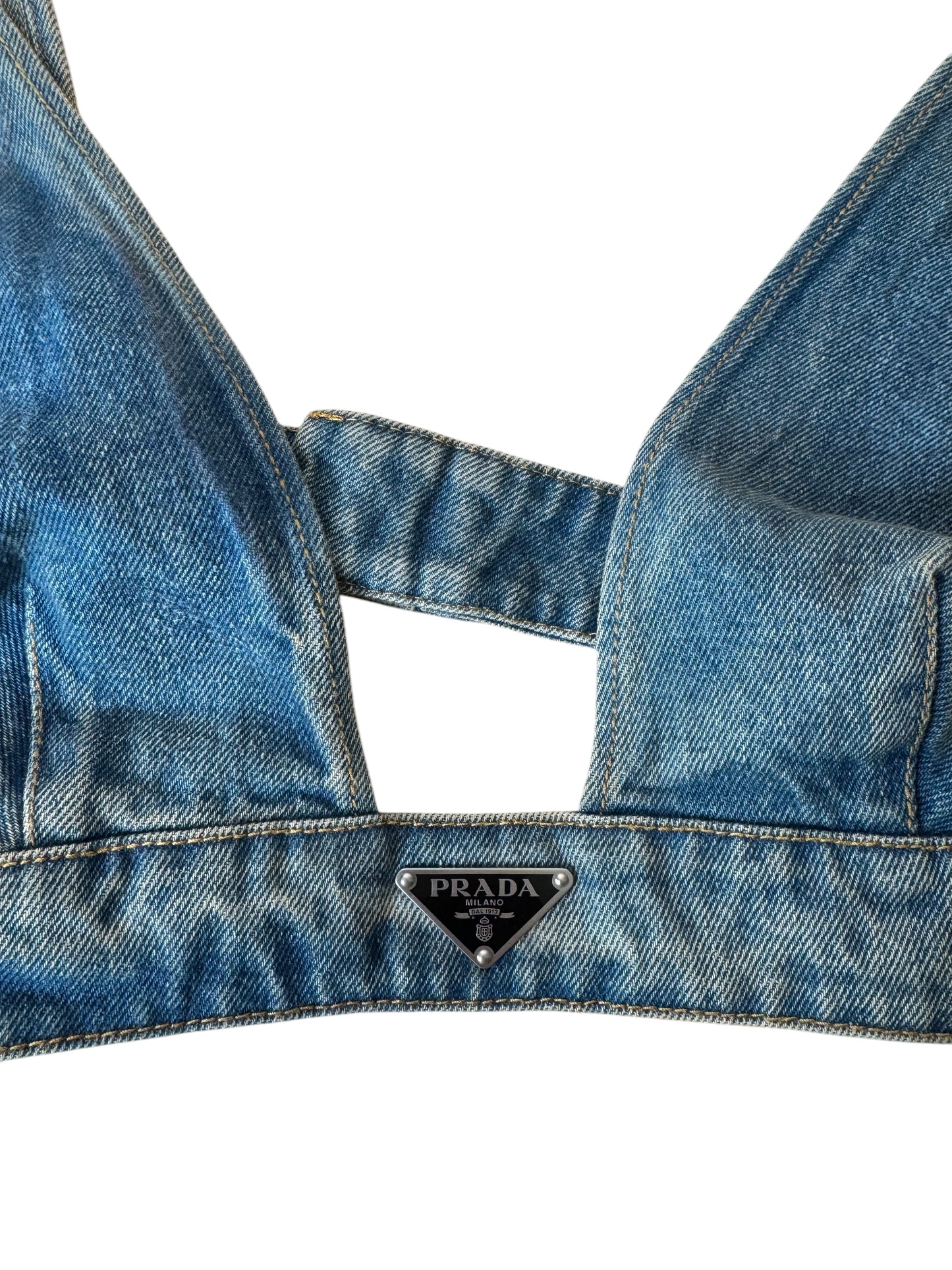 Top Bralette in Denim Prada - Taglia 44 IT - 100% Cotone - Made in Italy