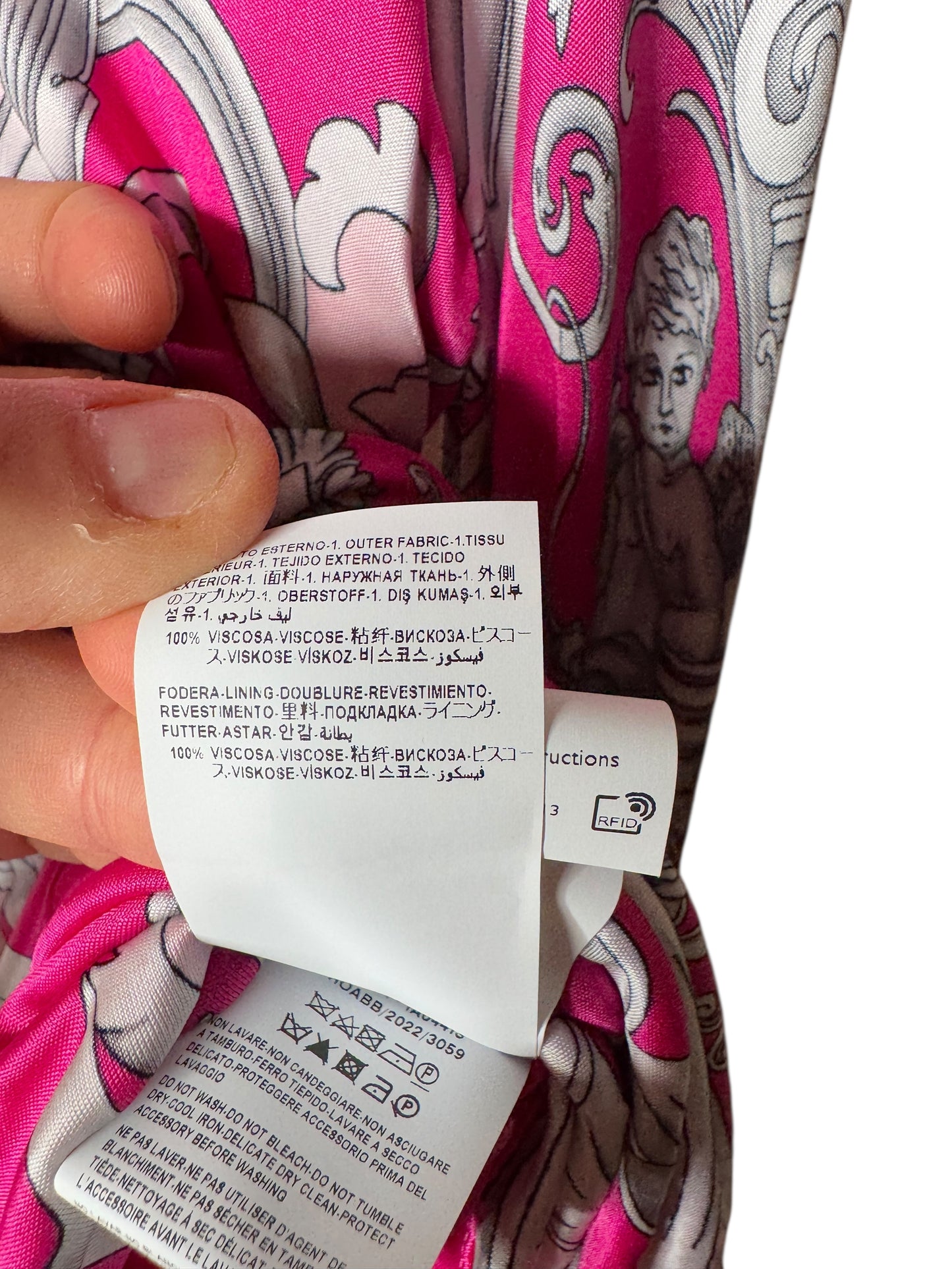 Abito chemisier Versace barocco rosa/fucsia stampa cherubini TG 40 – Nuovo