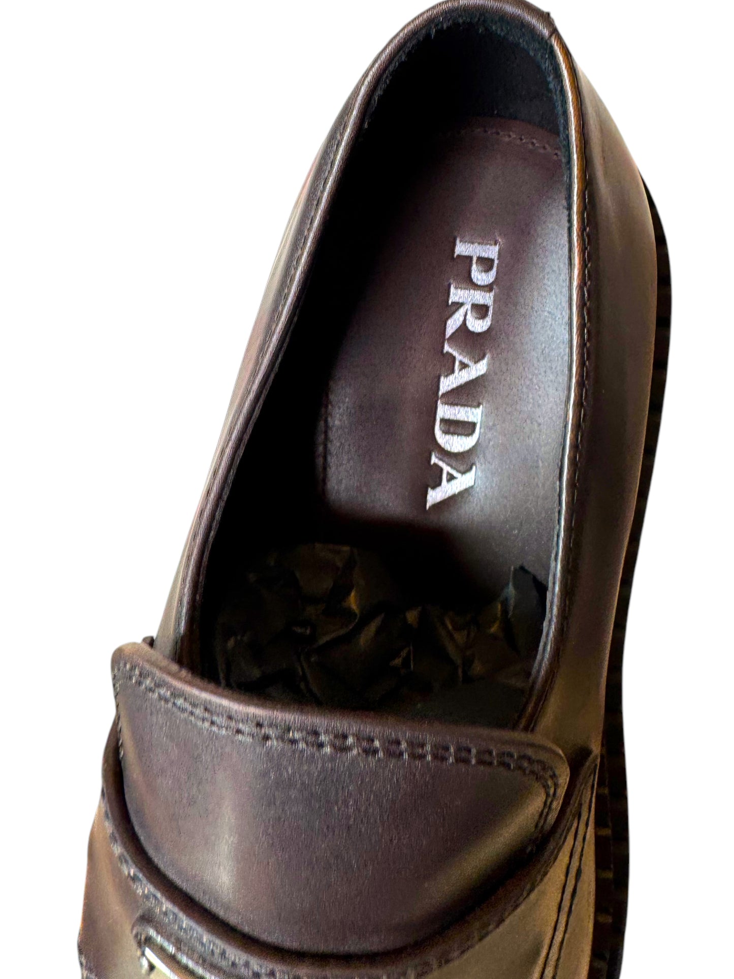 Prada Monolith mocassini in pelle marrone – Taglia 42,5 – Con leggere imperfezioni