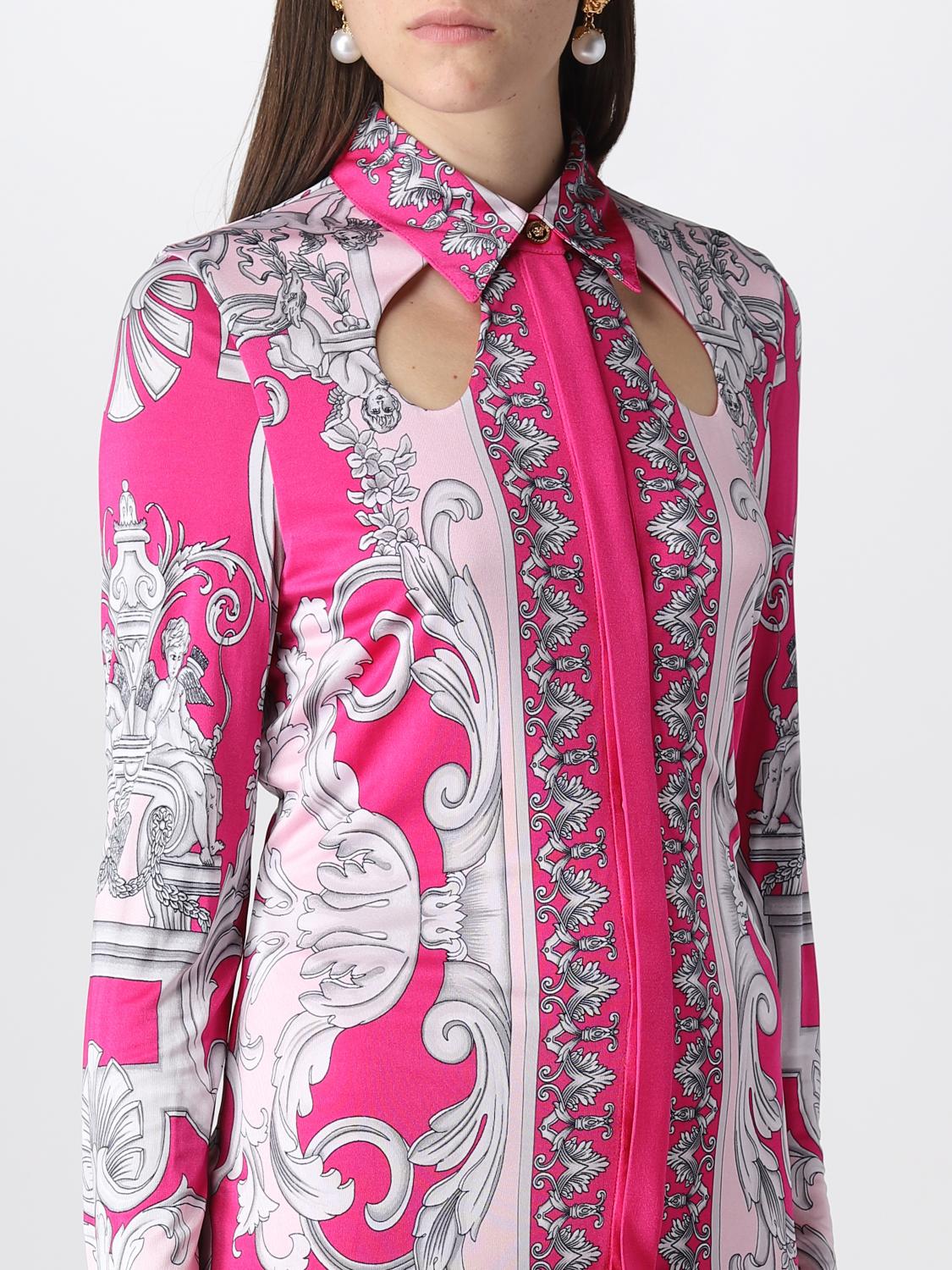 Abito chemisier Versace barocco rosa/fucsia stampa cherubini TG 40 – Nuovo