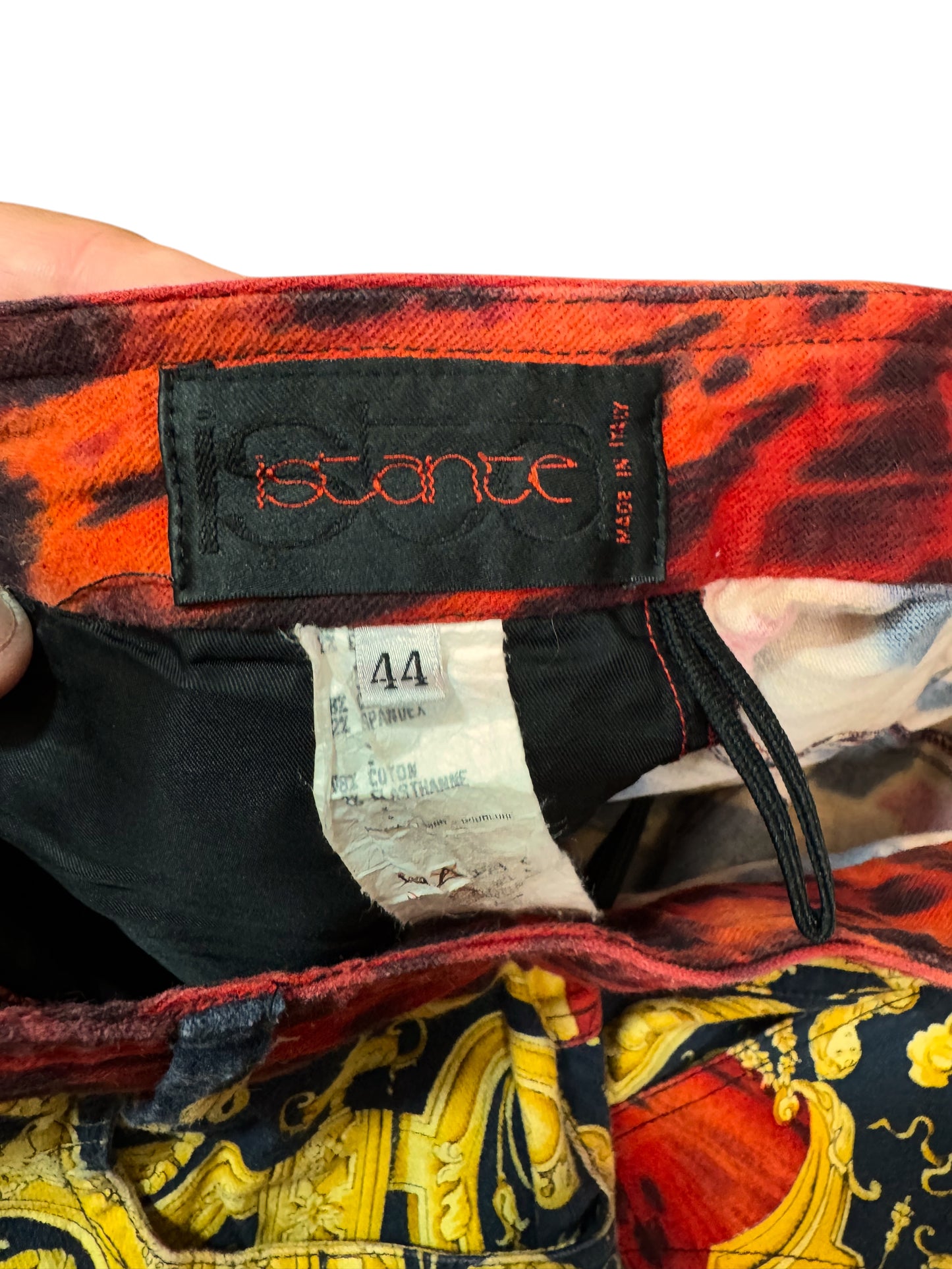 Pantaloni vintage Gianni Versace “Istante” tg 44 stampa barocca e animalier