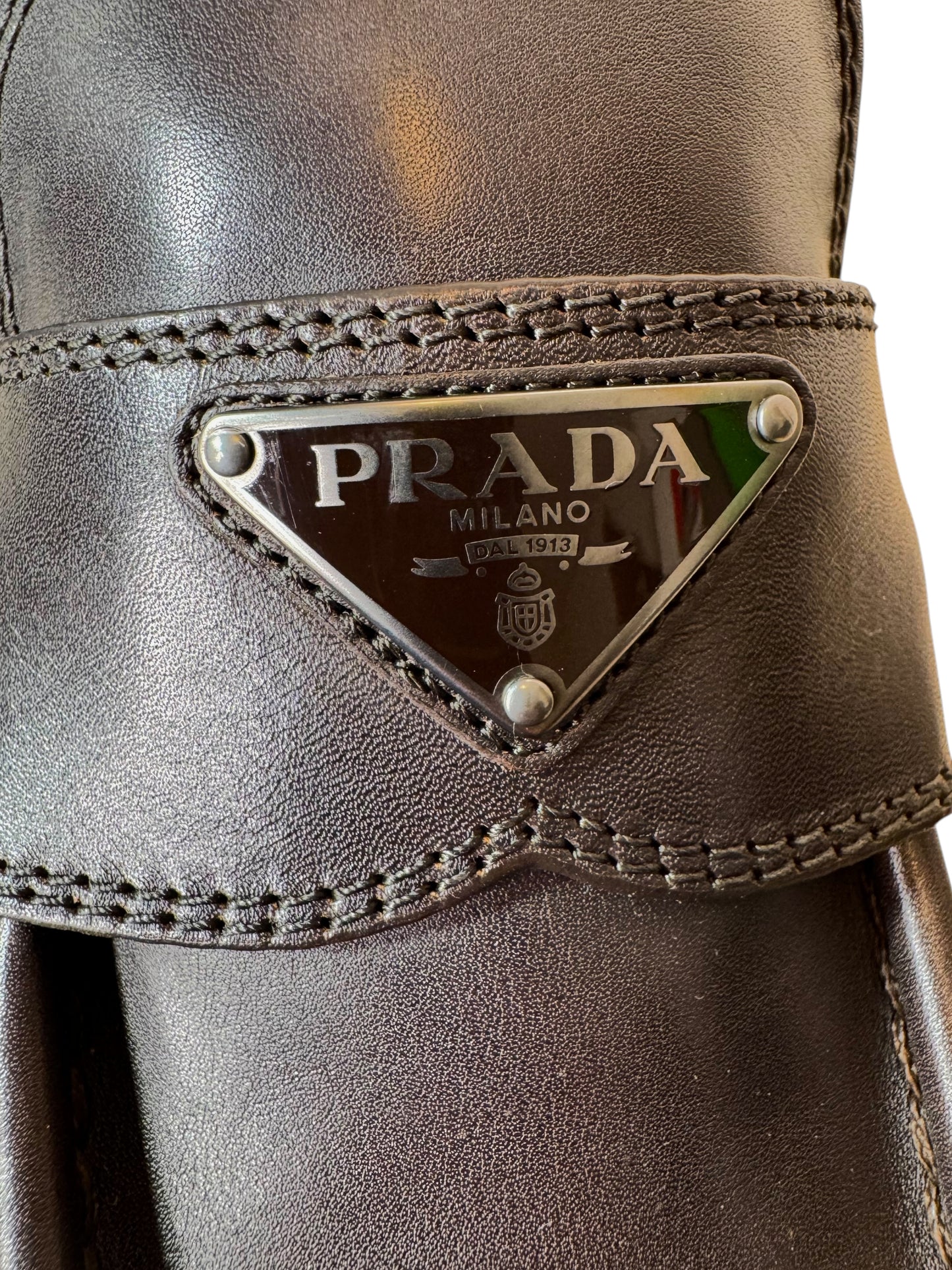 Prada Monolith mocassini in pelle marrone – Taglia 42,5 – Con leggere imperfezioni