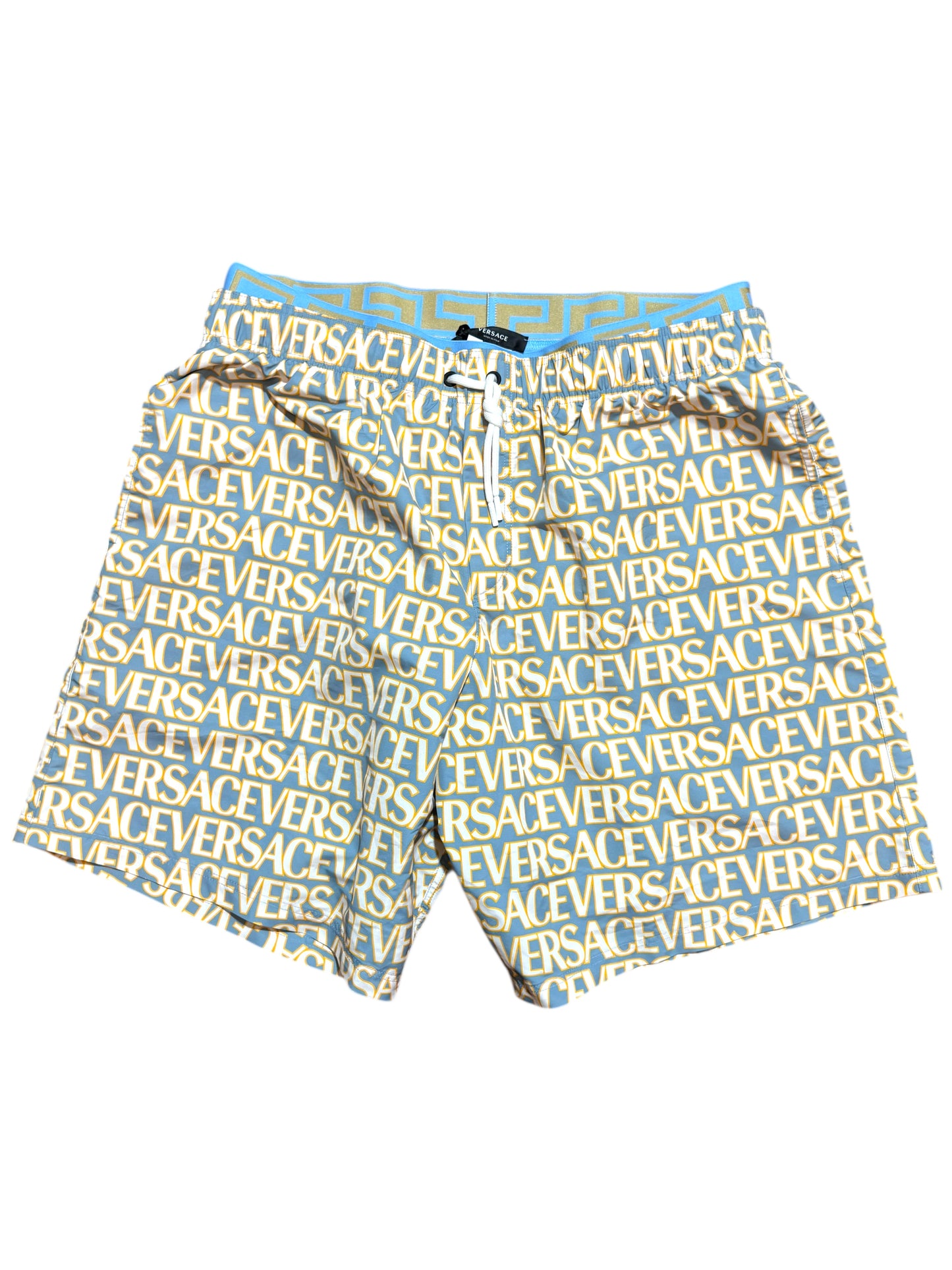 Versace Costume Uomo Logo All Over Azzurro Giallo Taglia XL - Made in Italy