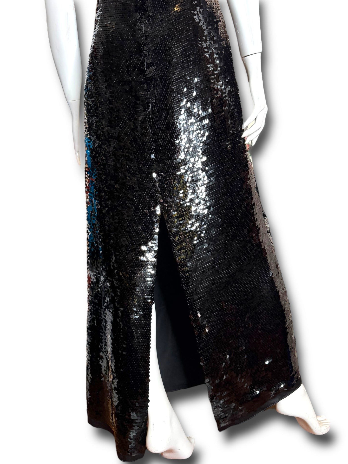 Abito lungo Gucci in seta con paillettes nere e dettagli cuore Made In Italy
