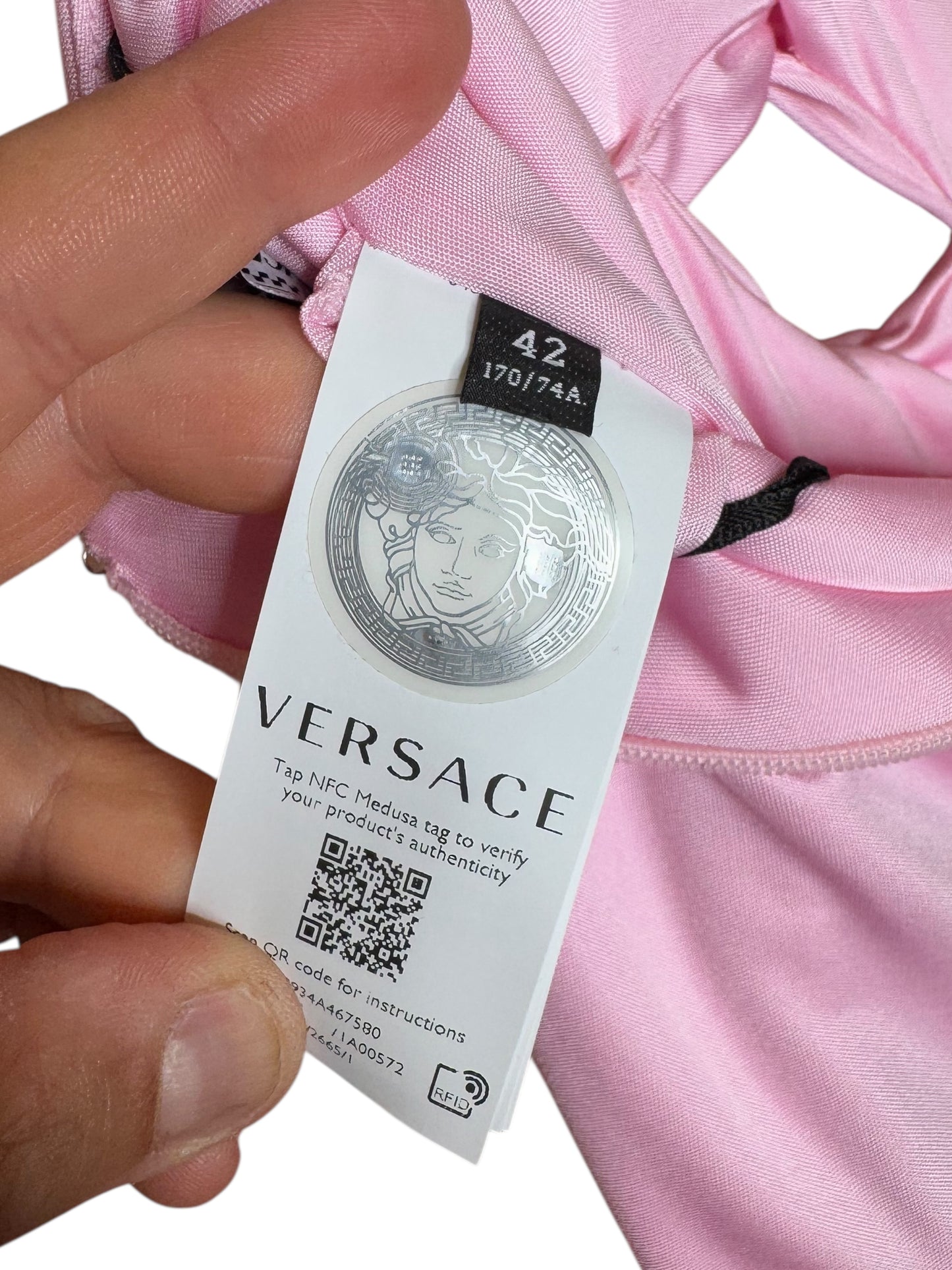 Versace x Dua Lipa Pantaloni Flare Rosa con Drappeggio Vita – Taglia 42